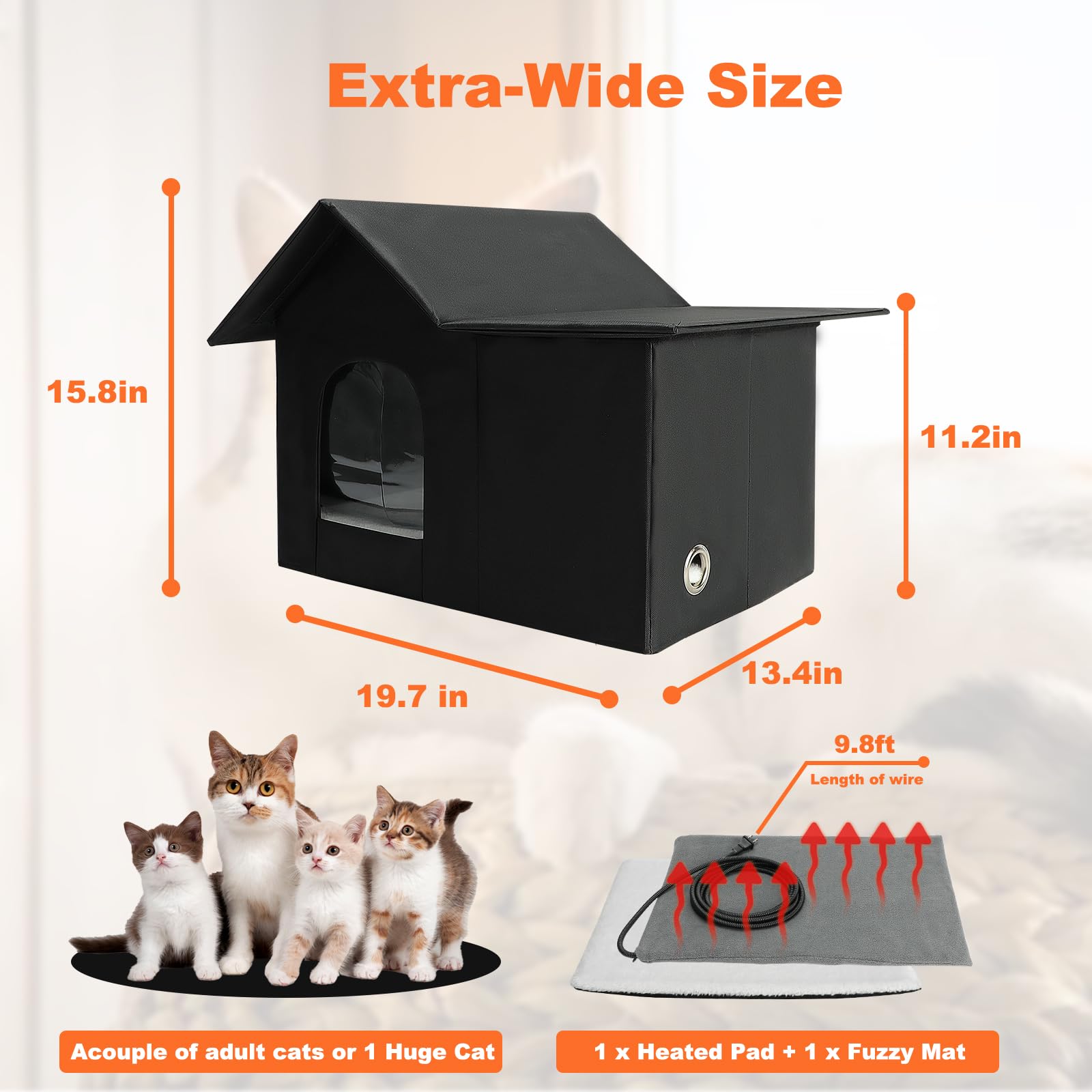 Heated Outdoor Cat House for Winter - Weatherproof Insulated Shelter with 2 Warming Pads | Collapsible Feral Cat Kennel for Stray Cats & Small Animals | Perfect for Backyards, Garages & Cold Weather Protection