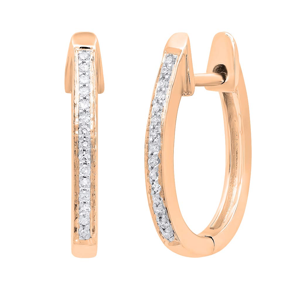 14K Solid Gold Round White Diamond Huggie Hoop Earrings for Women - 0.10 CTTW Dazzlingrock Collection | Perfect for Everyday Wear, Date Nights & Special Occasions