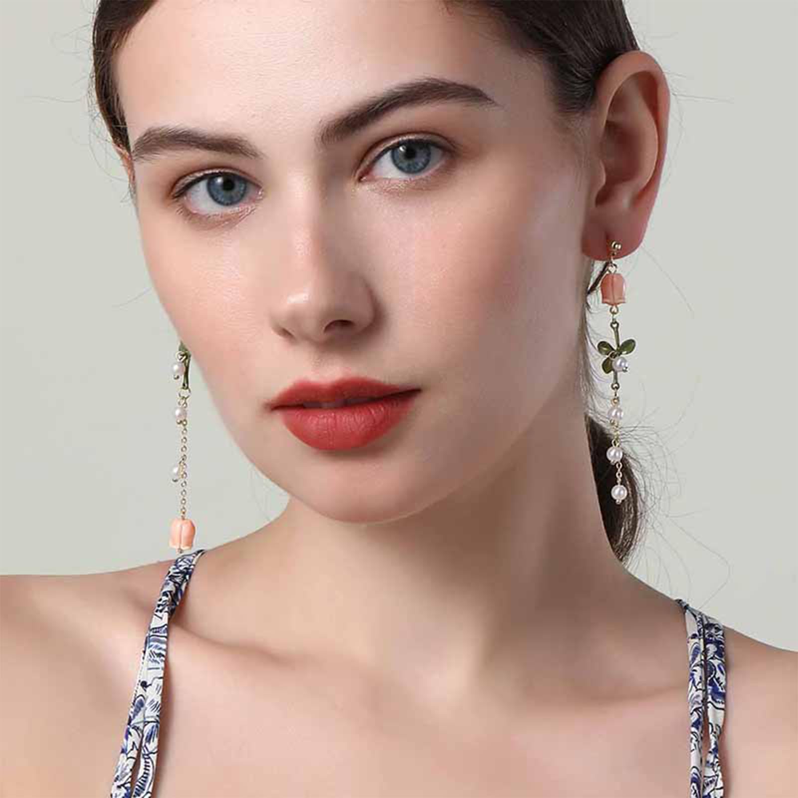 NEWITIN 6 Pairs Floral Earrings for Women - Hypoallergenic Pearl Leaf Tassel Dangle Earrings | Elegant Statement Jewelry for Parties, Weddings & Everyday Wear