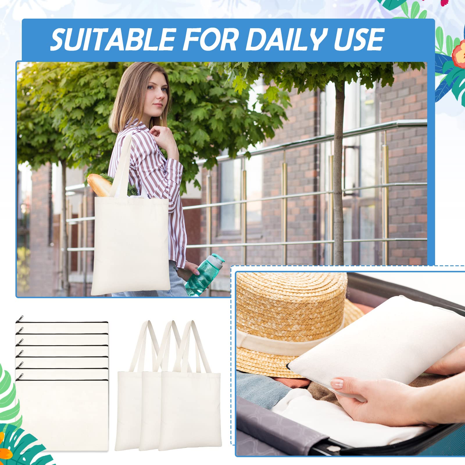 Silkfly 32 Pcs DIY Canvas Tote Bags with Inner Pockets - Reusable Bulk Cosmetic Zipper Makeup Pouches for Gifts (Beige) | Perfect for Travel, Shopping & Organizing Beauty Essentials