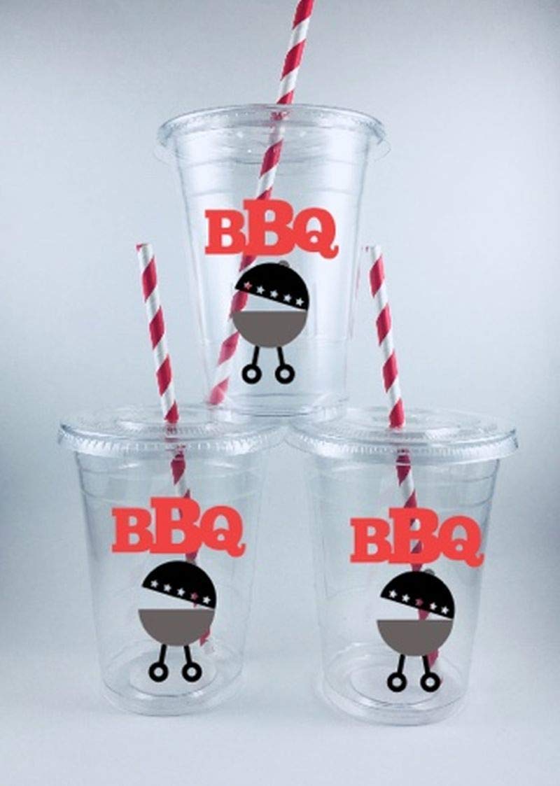 Disposable BBQ Party Cups Set - 12 Pack with Lids & Straws for Outdoor Grilling, Picnics, and Summer Gatherings