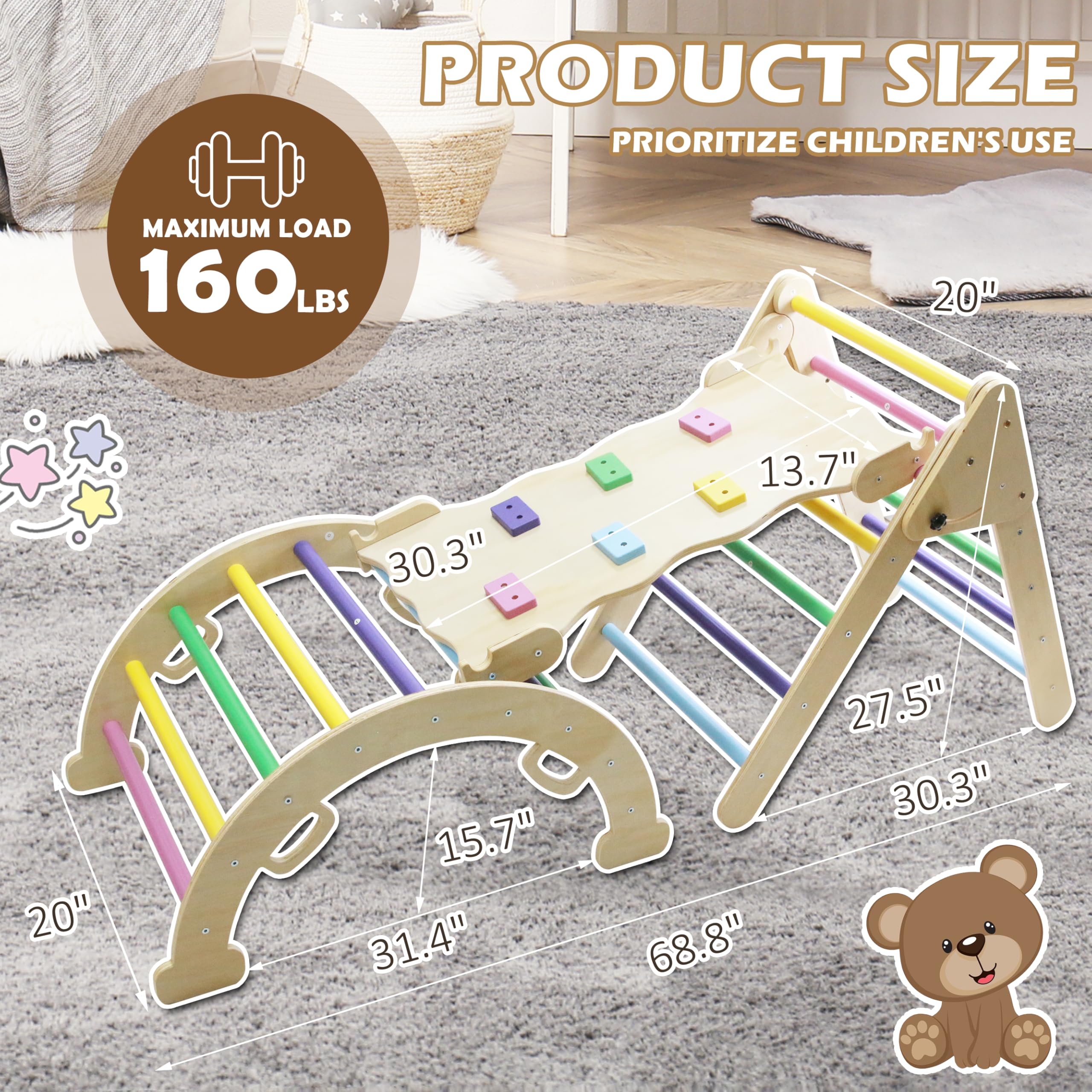 5-in-1 Foldable Wooden Climbing Gym Set for Toddlers - Arch, Ramp & Ladder Playground Equipment for Indoor & Outdoor Use - Perfect for Home Playrooms, Daycares and Backyard Adventures