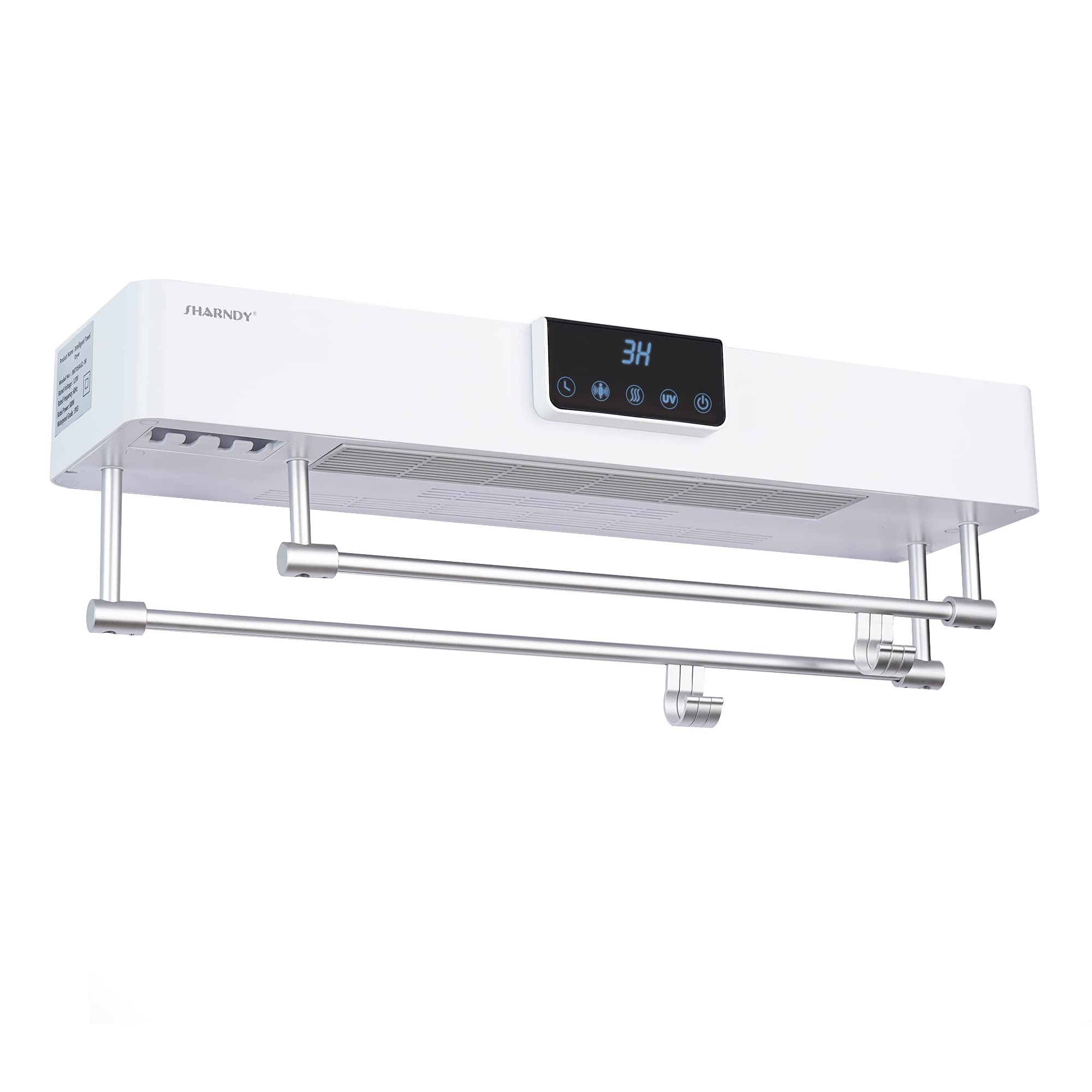 SHARNDY 500W Smart Electric Towel Warmer with Toothbrush Holder & Timer - Wall Mounted Bathroom Heated Towel Rack for Fast Drying | Perfect for Spa, Luxury Hotels & Cozy Home Bathrooms