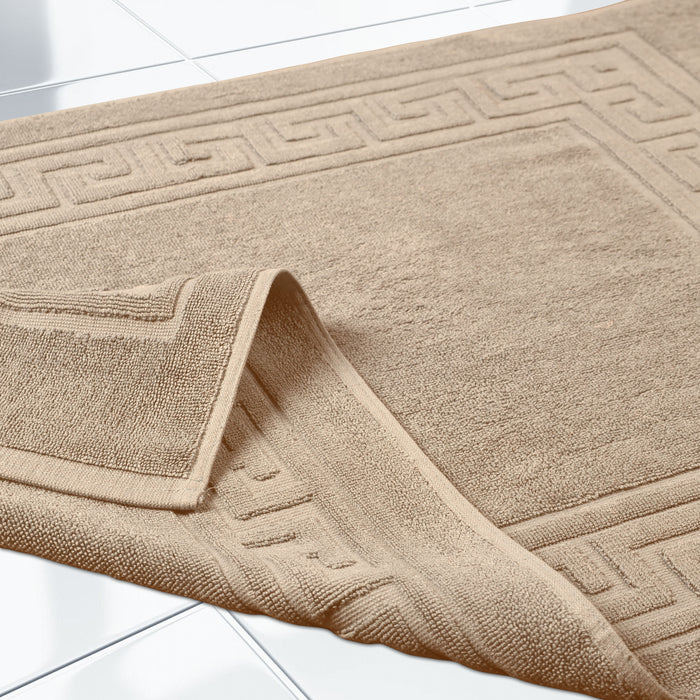 Premium Cotton 2-Piece Greek Key Border Bath Mat Set - Ultra Absorbent, Non-Slip Bathroom Rug - Perfect for Modern Bathrooms, Master Suites & Spa-Like Retreats