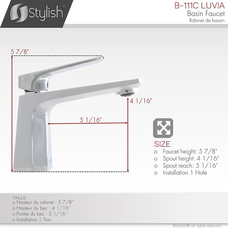 LUVIA B111C Single Hole Bathroom Faucet in Chrome - Modern Waterfall Spout Design for Bathroom Sink, Vanity, and Powder Room (Easy Installation, Durable Finish)