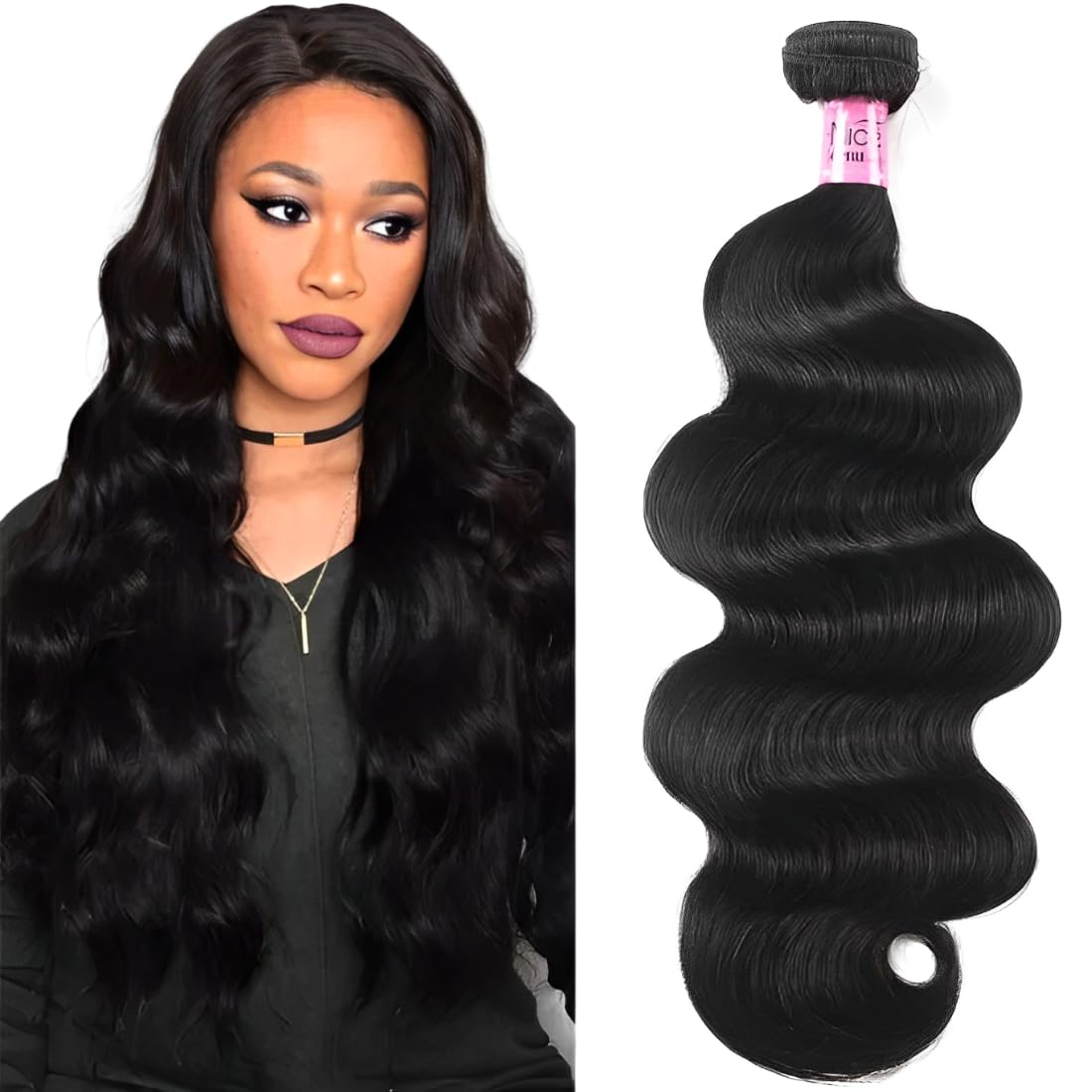 UNice Brazilian Body Wave 100% Virgin Human Hair Weave Extensions - 30 Inch 1 Bundle, Natural Black, Unprocessed, Can Be Dyed & Bleached - Perfect for Daily Styling, Special Occasions & Salon Use