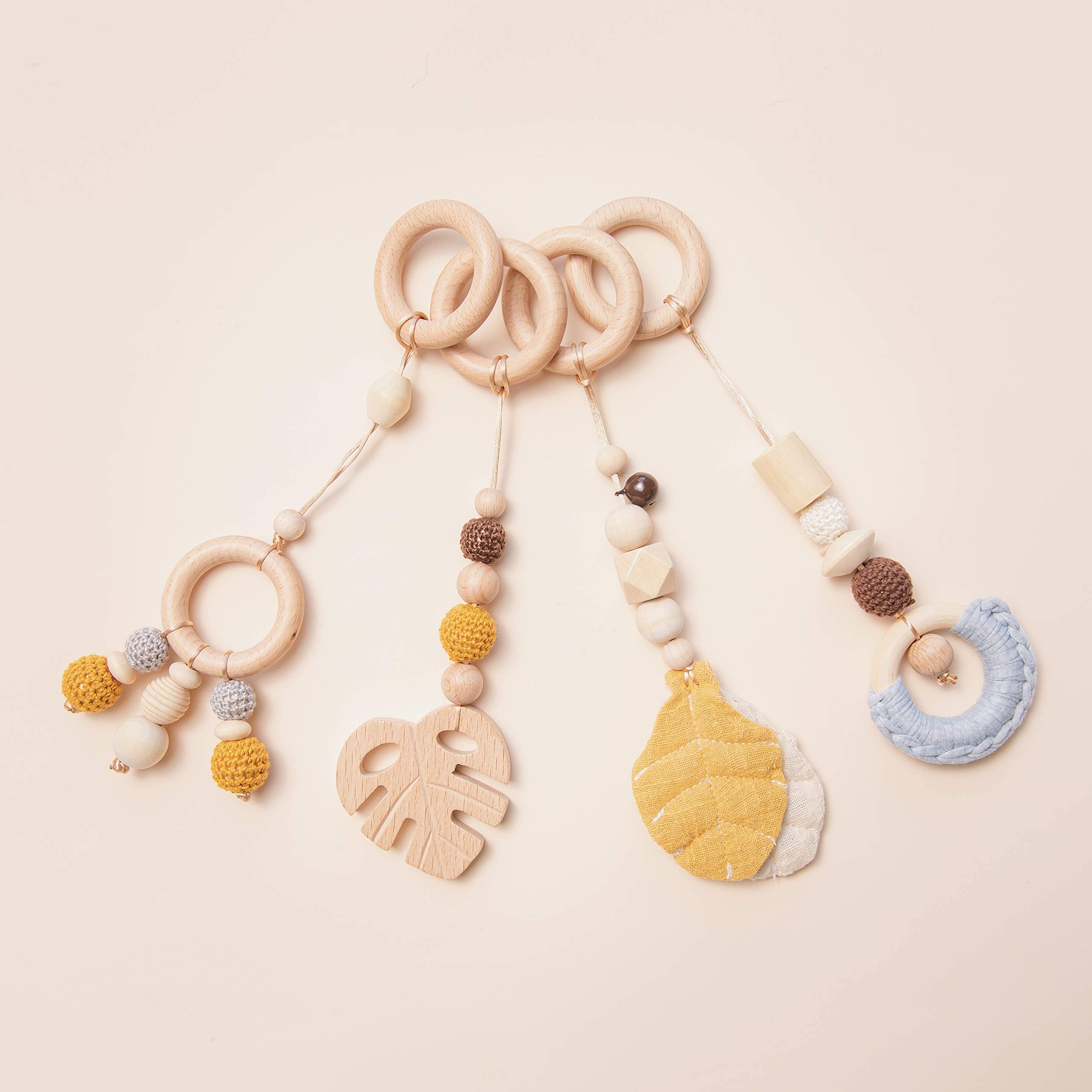 Organic Wooden Baby Play Gym with 4 Hanging Toys - Foldable Activity Center for Newborns & Infants - Montessori Learning Toy for Tummy Time & Sensory Development - Perfect Baby Shower Gift for Nursery or Playroom