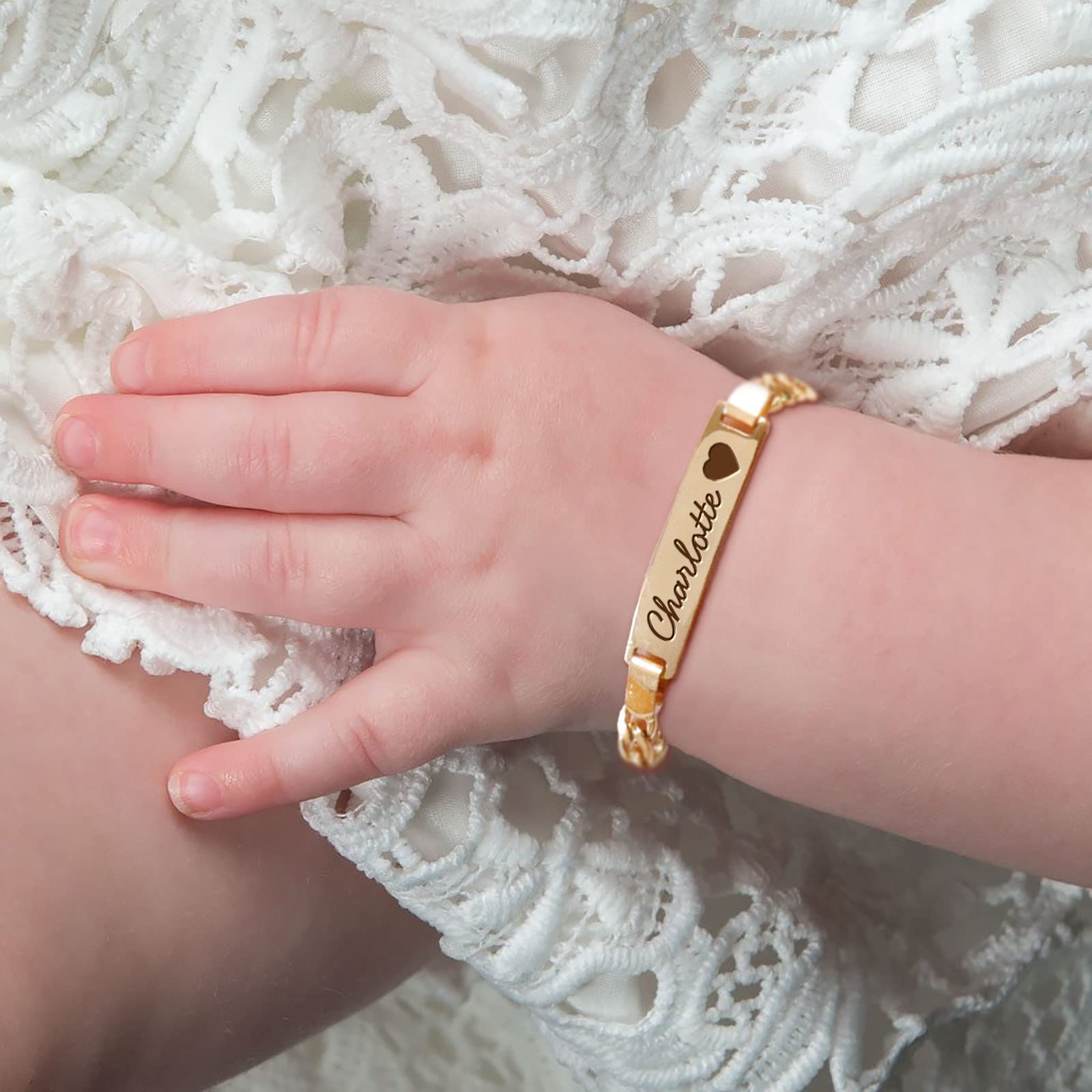 Personalized Baby Bracelet for Girls & Boys - 18K Gold Plated Birthstone Bracelet with Engraved Name - Cute Toddler Jewelry for Easter, Birthday & Baptism Gifts - Perfect for Newborns, Christenings & Special Occasions