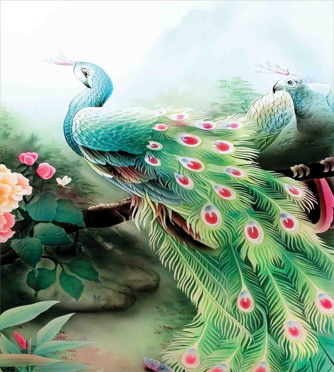 Ambesonne Peacock Duvet Cover Set - Vibrant Floral Garden Print King Size Bedding (2 Duvet Covers + 4 Pillowcases) | Nature-Inspired Art Design in Green & Fuchsia | Perfect for Summer Bedroom Decor & Bohemian Style Home