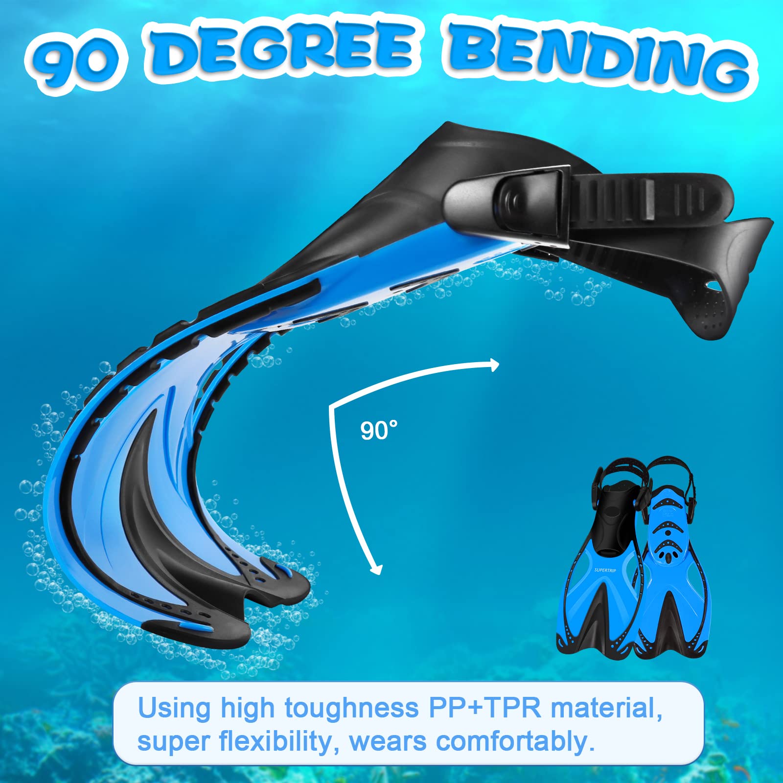**Supertrip Kids Snorkel Fins - Adjustable Short Swim Flippers for Lap Swimming, Scuba Diving & Snorkeling - Travel Size Diving Fins for Boys & Girls Ages 6-14 - Perfect for Pool, Beach & Ocean Adventures**