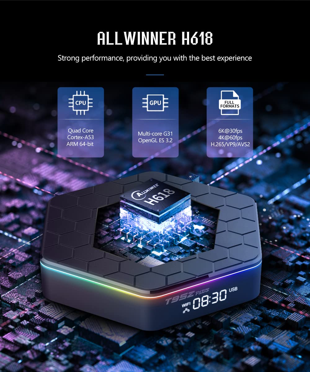 T95Z Plus Android TV Box 12.0 - 4GB RAM 64GB ROM, Quad-Core WiFi 6, 100M LAN, BT 5.0, H.265 6K UHD Streaming - Perfect for Netflix, YouTube & Gaming on Smart TV