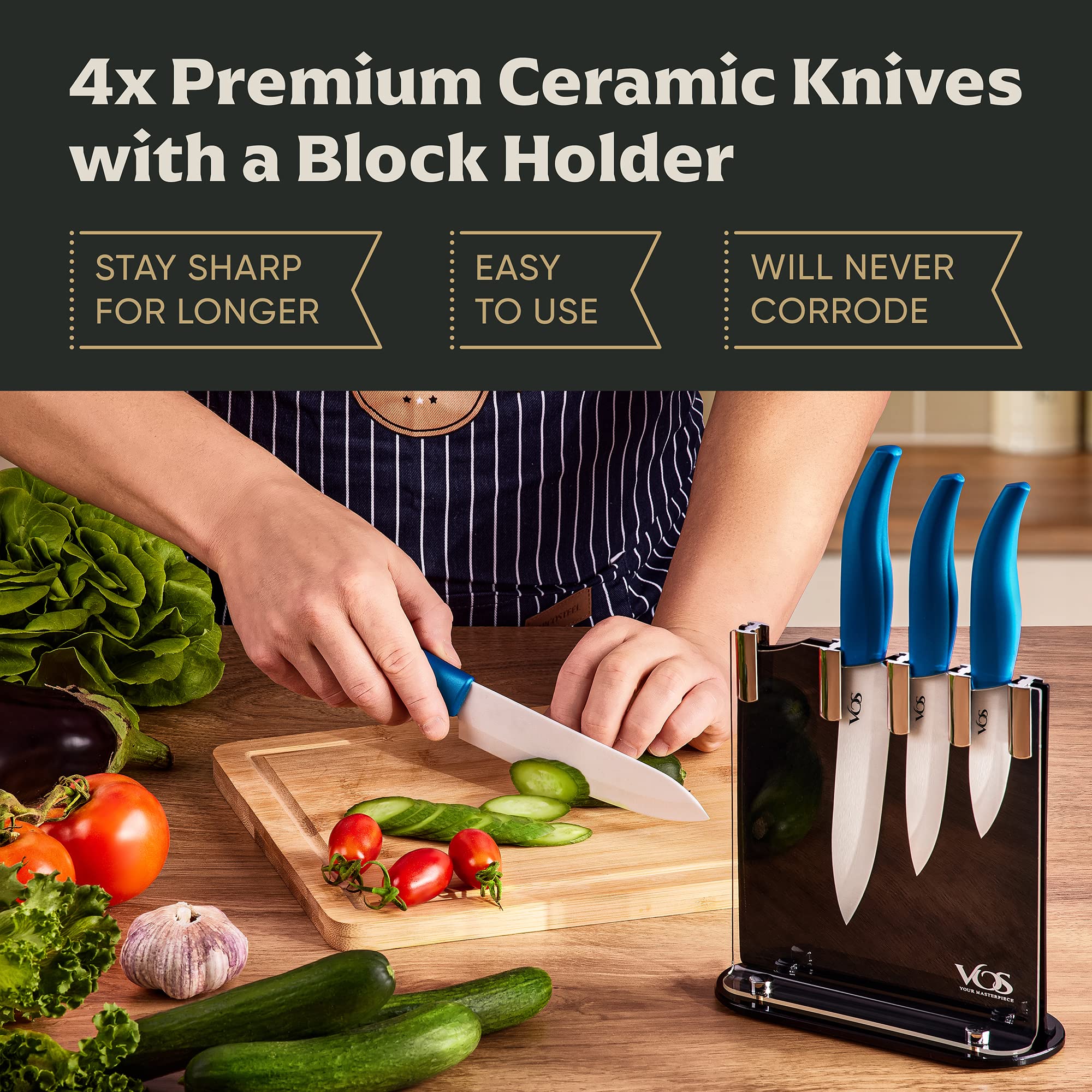 Premium Ceramic Knife Set with Wooden Block - 3