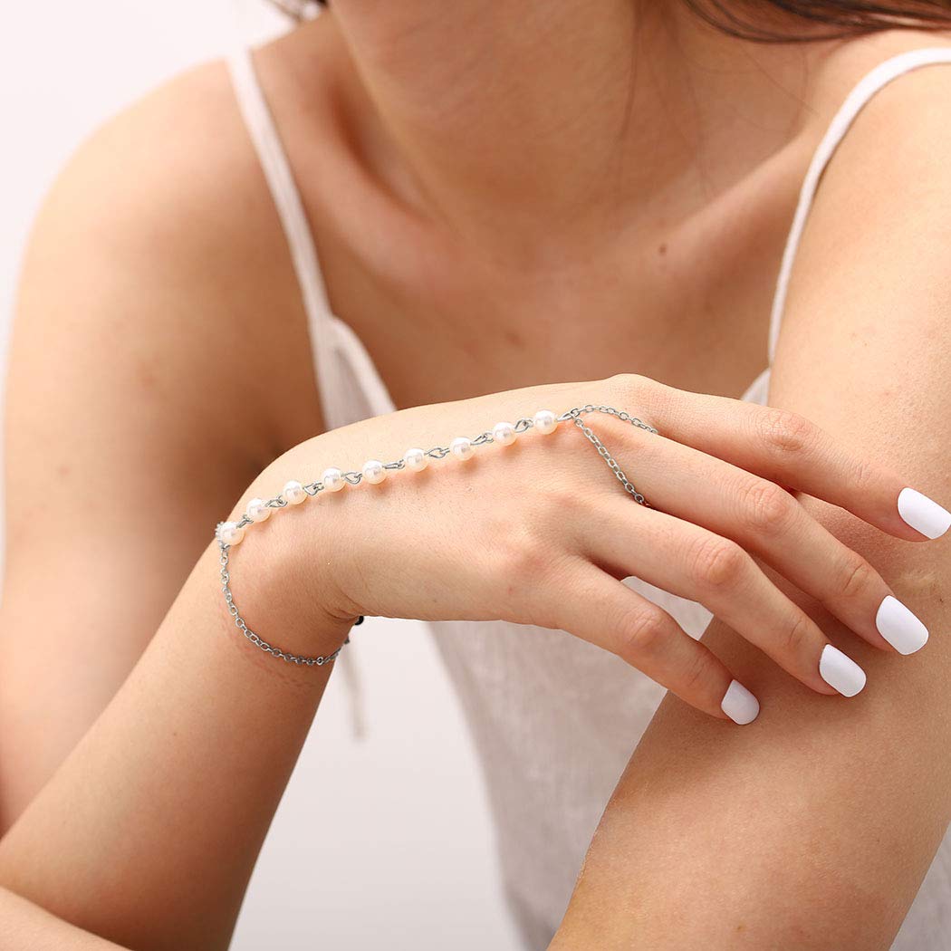 Elegant Pearl Finger Chain Bracelet for Women - Wedding, Party & Everyday Wear - Stylish Beaded Hand Jewelry for Girls & Ladies