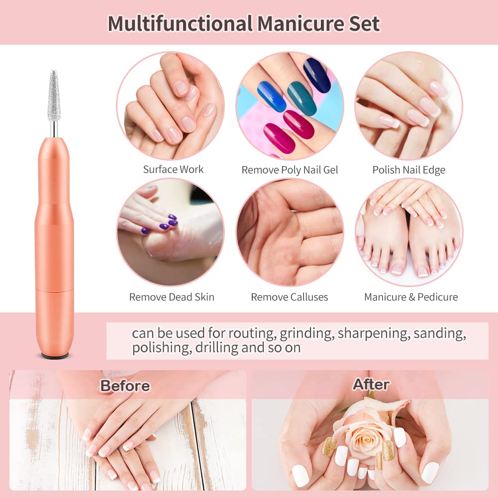Professional Electric Nail Drill Set - USB Portable Nail Filer Machine with 6 Drill Bits & Sanding Bands | Manicure Pedicure Kit for Acrylic, Gel & Polygel Nails | Perfect for Home Salon & Nail Art Enthusiasts