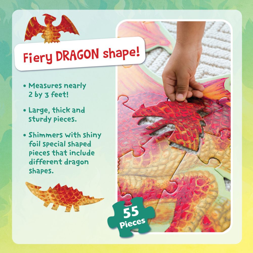 Peaceable Kingdom Shiny Dragon Floor Puzzle - 60-Piece Jigsaw Puzzle for Kids, Fun Educational Toy for Children Ages 4-8 | Perfect for Playrooms, Birthday Gifts & Family Game Nights