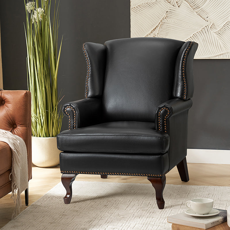 Premium Wilhelm Genuine Leather Armchair - Handcrafted Brown Leather Lounge Chair with Solid Wood Frame - Perfect for Living Room, Office & Study Spaces
