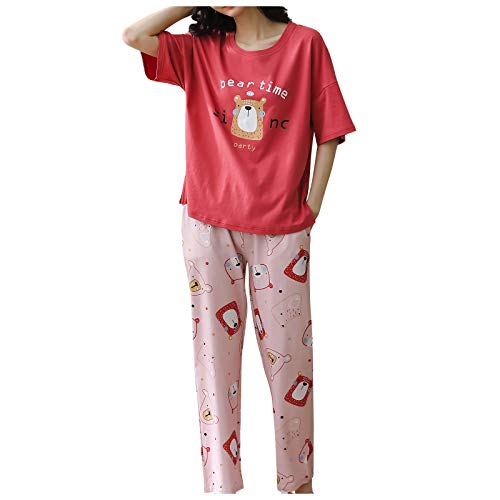 Women's Sleepwear Set - Soft Lounge Pajama Shorts & Top Comfy Home Wear (Red, M) | Perfect for Relaxing, Lounging & Sleeping | Breathable Cotton Sleep Outfit for Women