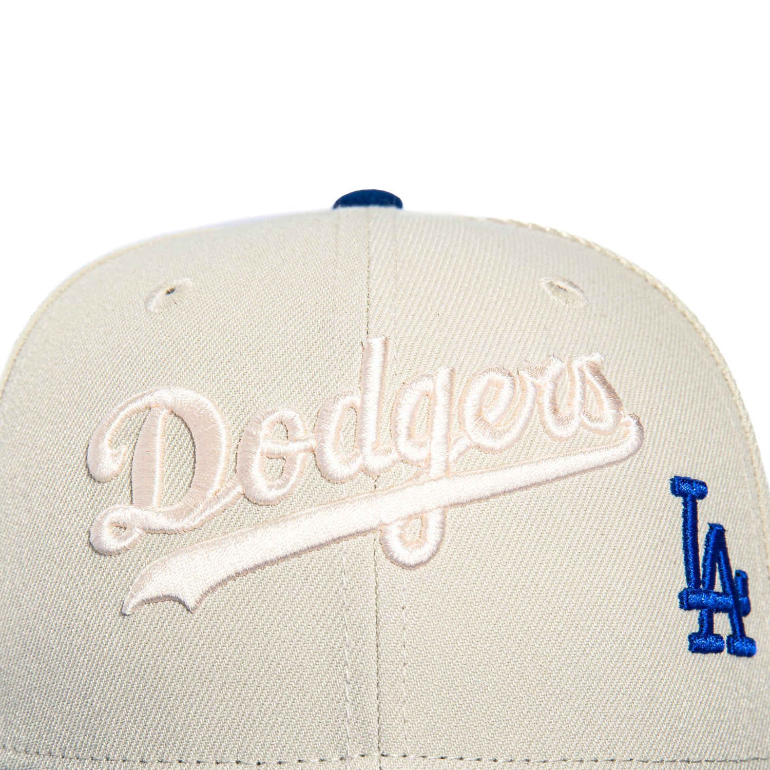 New Era 59Fifty Flawless Script Los Angeles Dodgers 50th Anniversary Patch Hat - Stone & Royal Blue - Official MLB Baseball Cap for Men & Women - Perfect for Games, Collecting & Streetwear Fashion