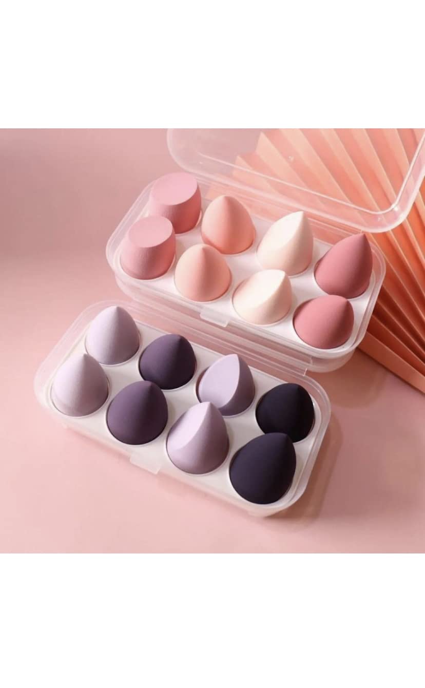Feelhigh Cosmetics 8-Piece Blender Sponge Set with Storage Box - Soft Makeup Beauty Blending Puff for Foundation, Concealer & Powder Application - Perfect for Daily Makeup, Travel & Professional Use