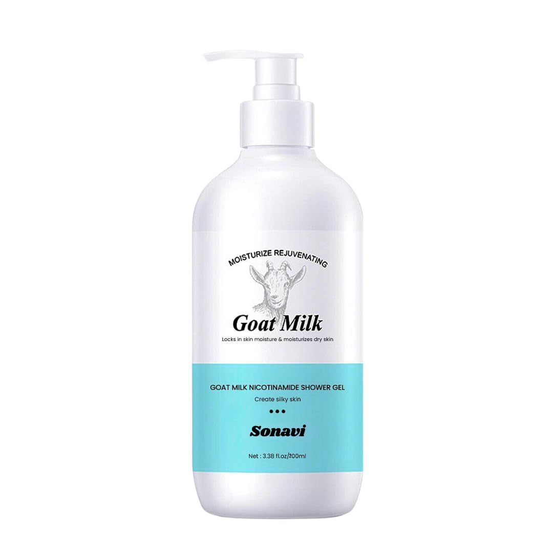 Sonavi Goat Milk Shower Gel for Soft Skin - Moisturizing Body Wash for Men & Women - Gentle Skin Cleanser 200ml (Pack of 1) - Perfect for Dry Skin & Daily Hydration