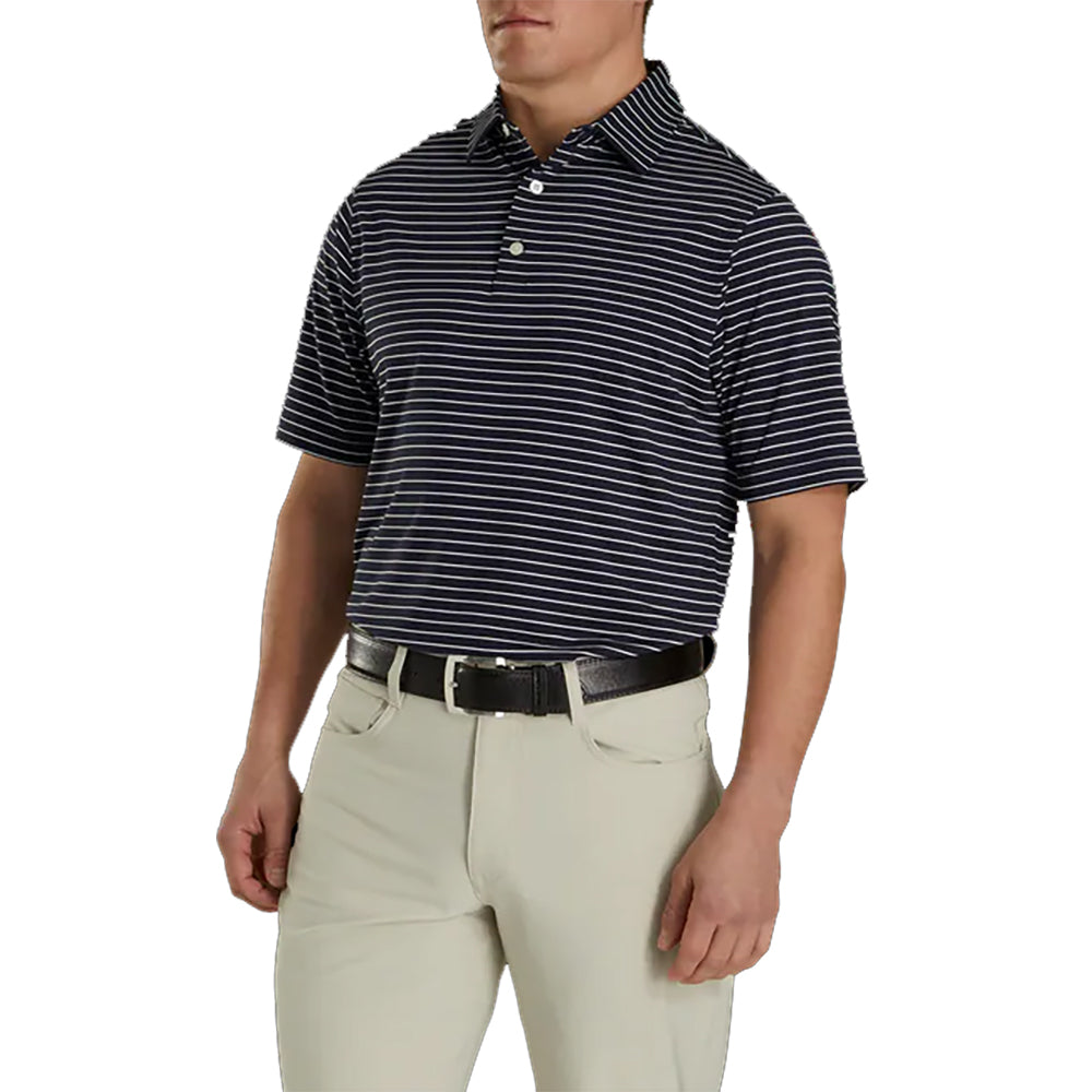 FootJoy Athletic Fit Classic Stripe Navy Men's Golf Polo Shirt - Moisture-Wicking & UV Protection for Comfortable Golfing & Outdoor Sports