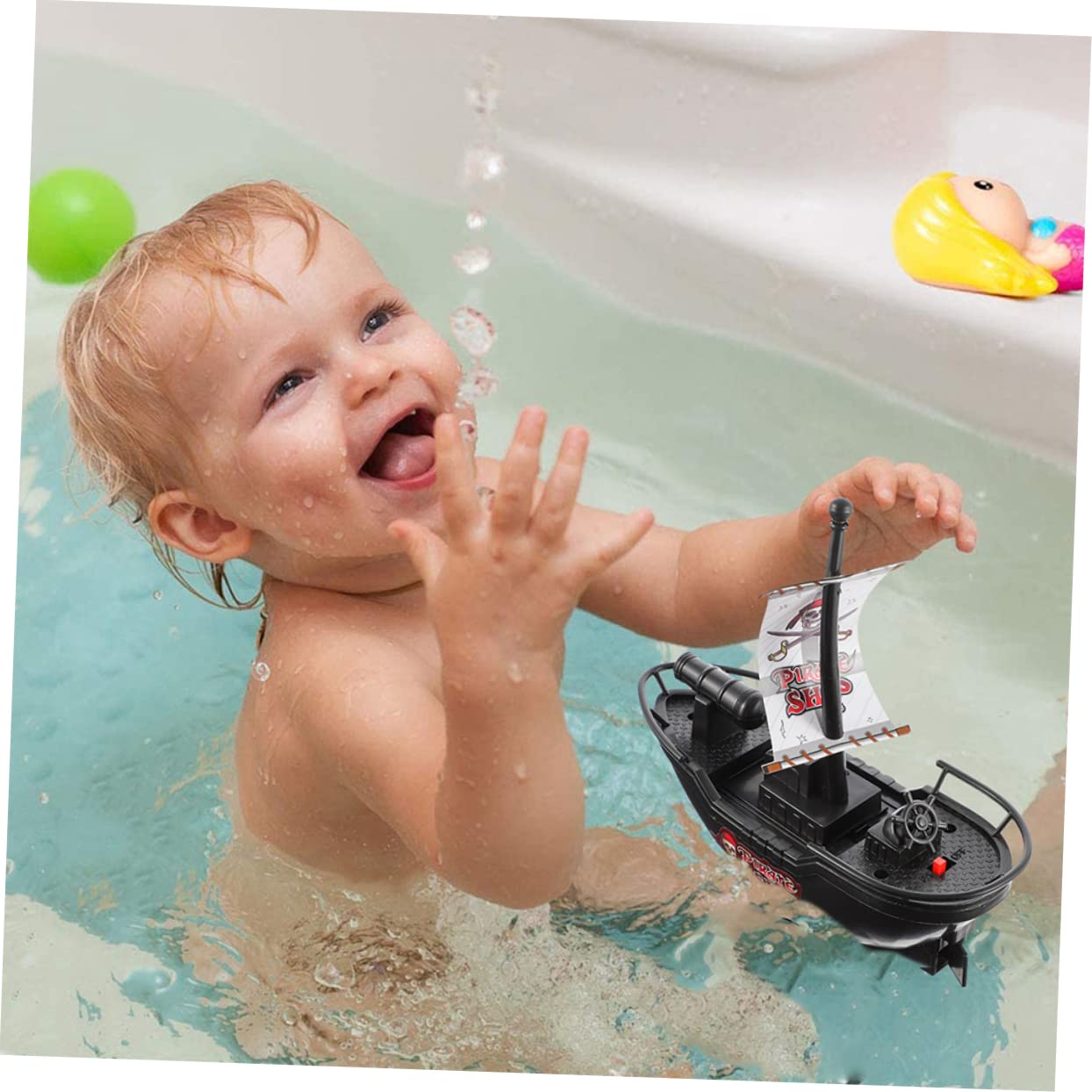 UPKOCH 8 Pack Pirate Boat Bathtub Toys - Plastic Sailboat Set for Kids, Pool & Water Play - Summer Fun, Bath Time, Outdoor Adventures (Black)