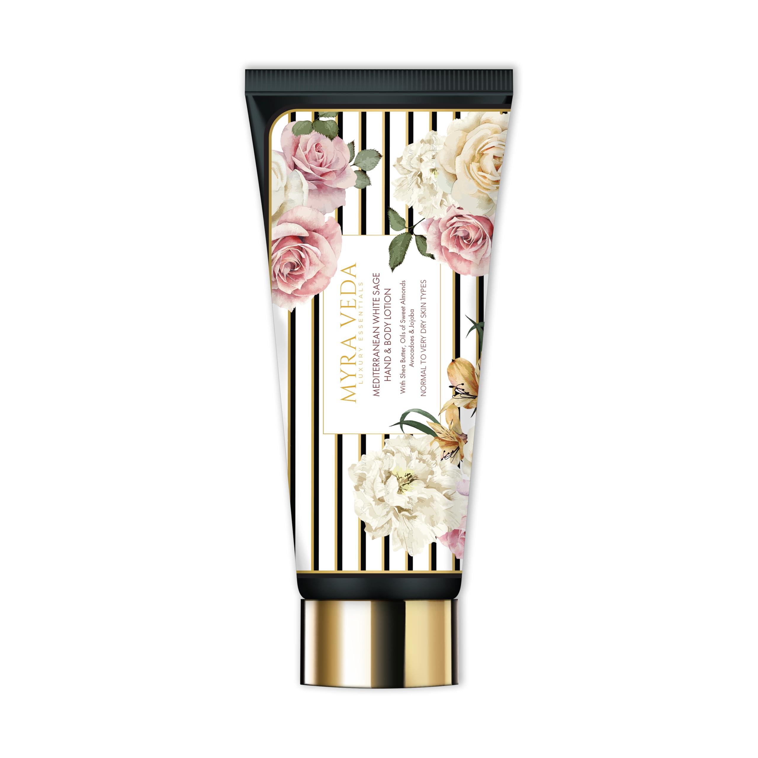 Myra Veda Mediterranean White Sage Hand & Body Lotion with Shea Butter, Almond Oil & Jojoba Oil - Deeply Nourishing Moisturizer for All Skin Types | Fragrance Blend, Paraben & Toxin Free (50ml) - Perfect for Daily Hydration & Aromatherapy Relaxation