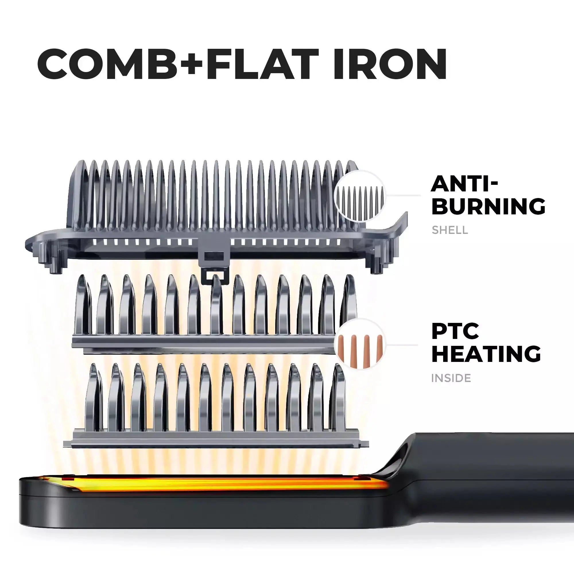 Tymo Hair Straightening Comb - Ionic Ceramic Flat Iron Brush for Smooth & Shiny Hair - Perfect for Home Use, Travel & Salon Styling