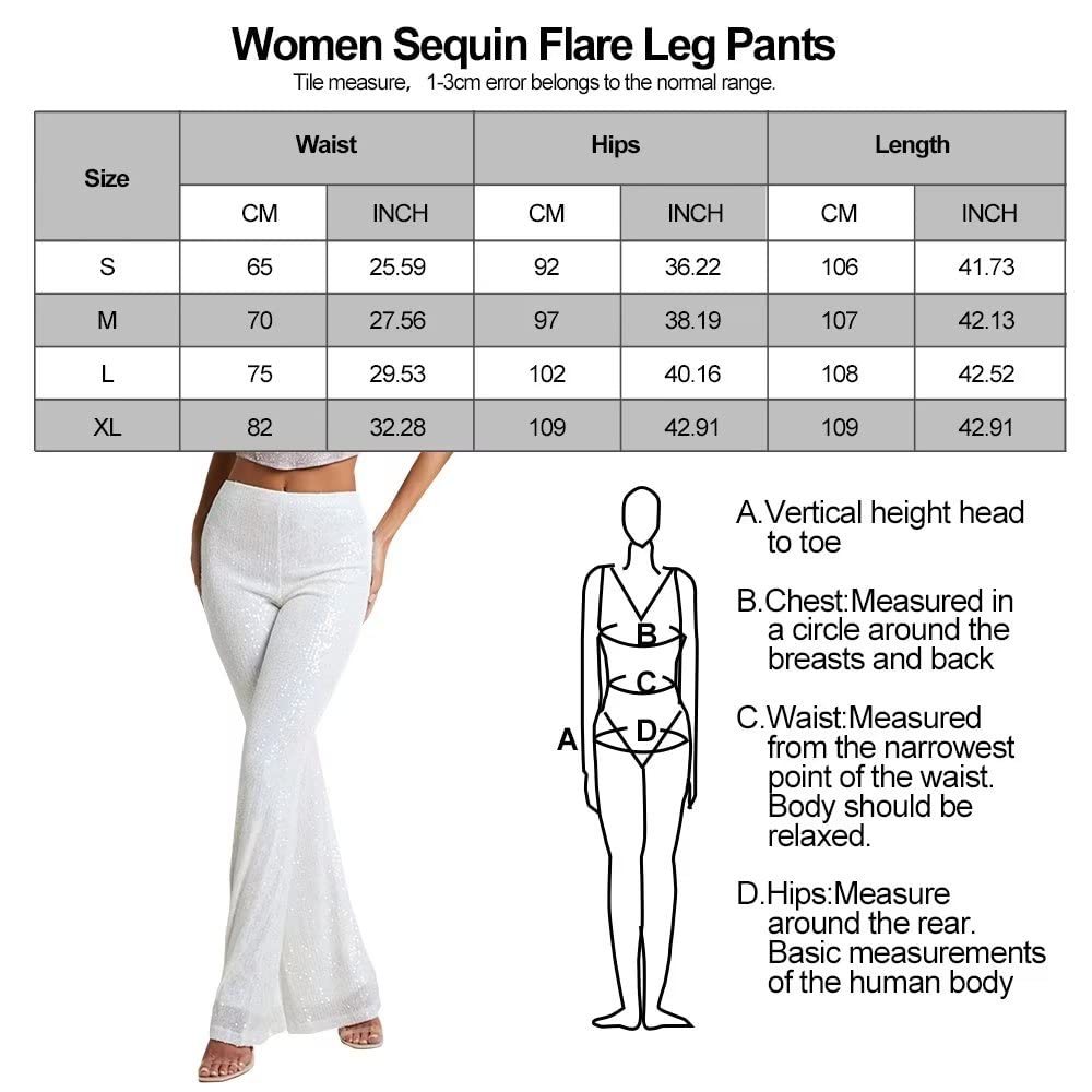 Women's Sequin Flare Pants - High Waist Glitter Wide Leg Bell Bottom Yoga Pants for Casual Wear, Party & Night Out
