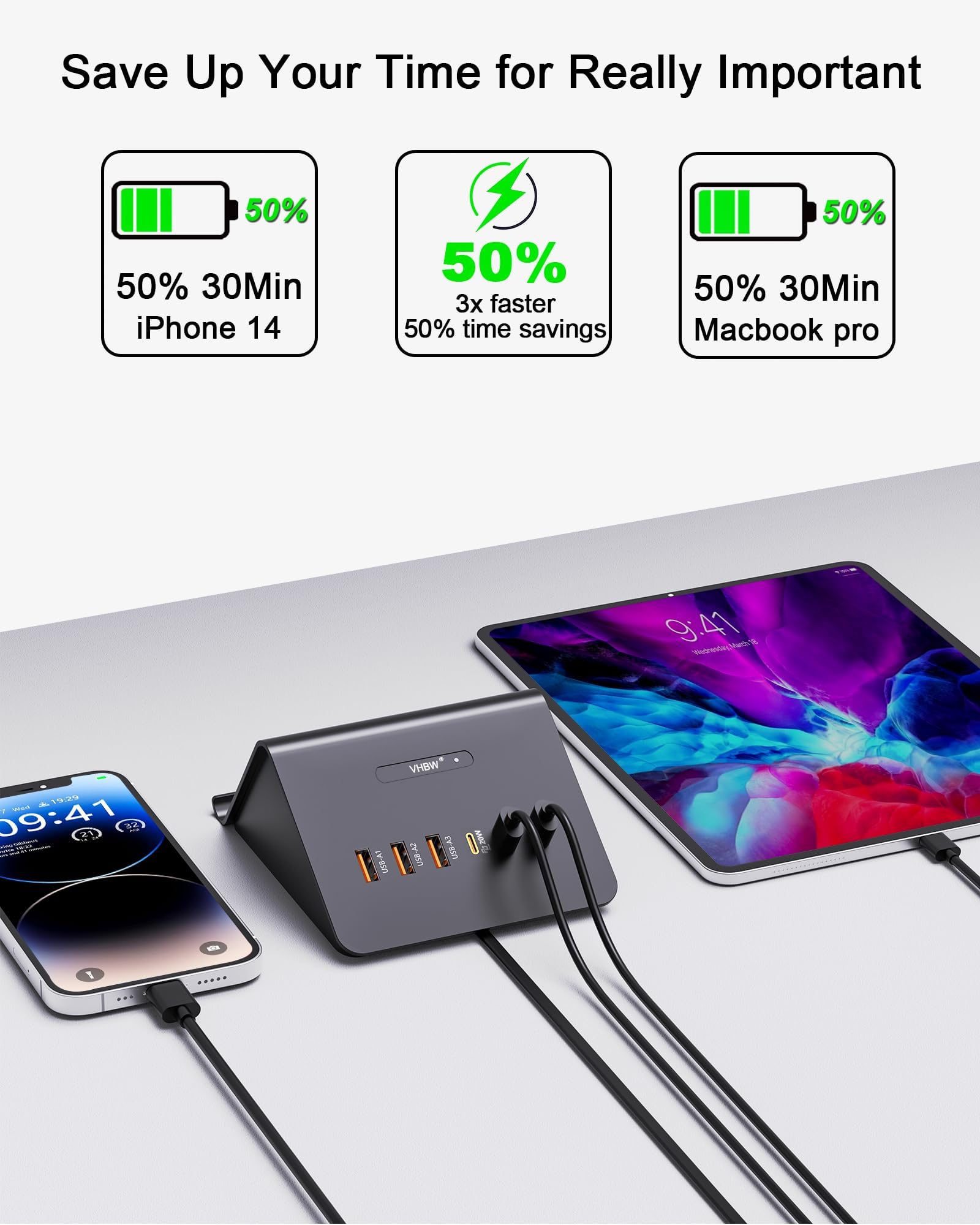 100W GaN 6-Port USB C Charging Station with 45W PD & 15W Wireless Charger - Fast Multi-Device Charger for iPhone, iPad, Samsung Galaxy, MacBook, Laptops - Perfect for Home, Office & Travel Accessories