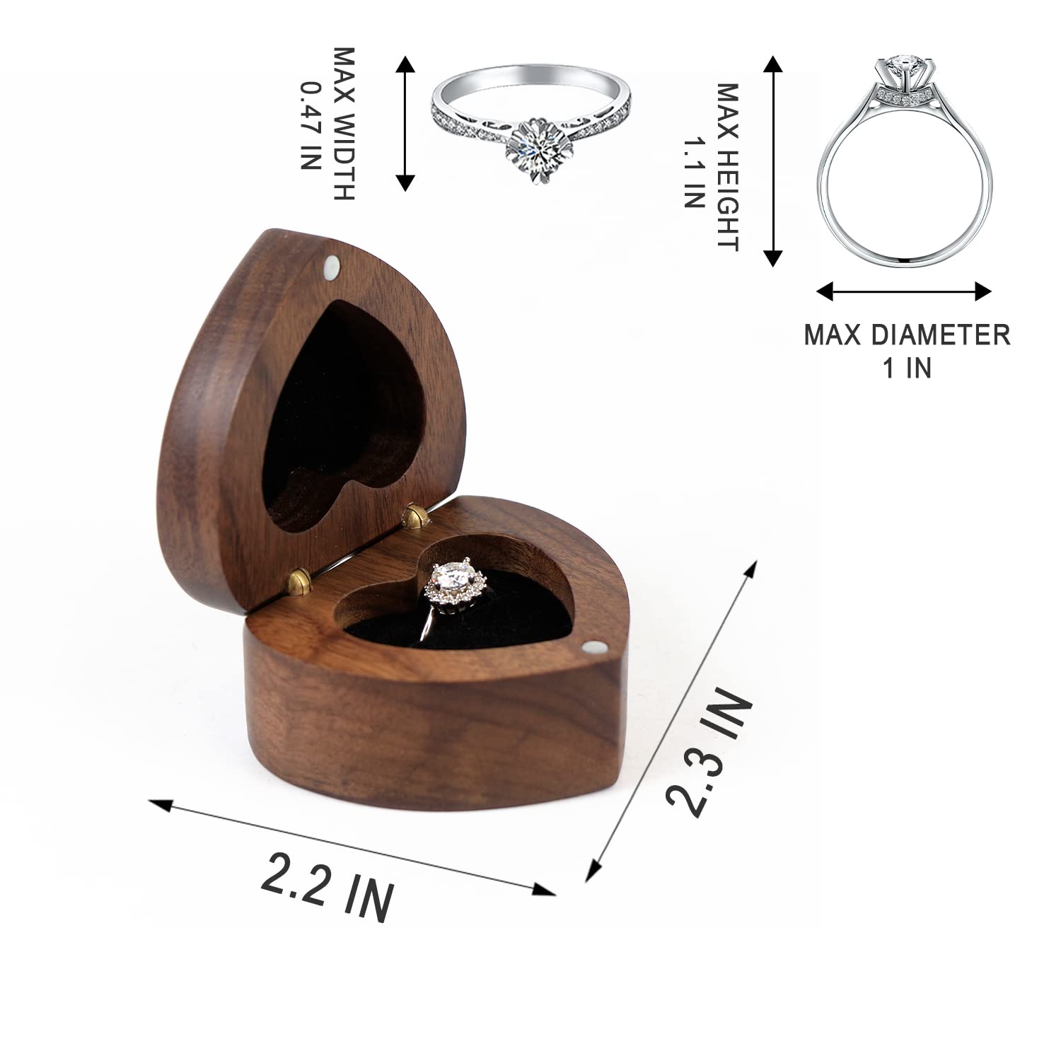 Heart-Shaped Wooden Ring Box with Velvet Interior - Handmade Jewelry Presentation Box for Engagement, Wedding, Proposal - Perfect Jewelry Organizer for Rings, Earrings & Coins - Ideal Gift for Birthday, Anniversary & Special Occasions