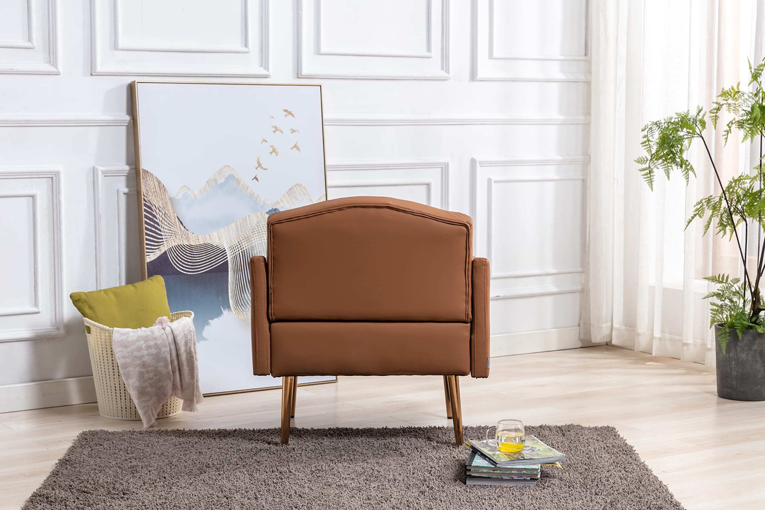 Modern PU Leather Accent Chair - Single Sofa Upholstered Armchair with Comfortable Cushion | Lounge Club Chair for Living Room, Bedroom, Office, Reading Nook & Dressing Room (Brown) - Stylish Home Decor & Relaxation Seating