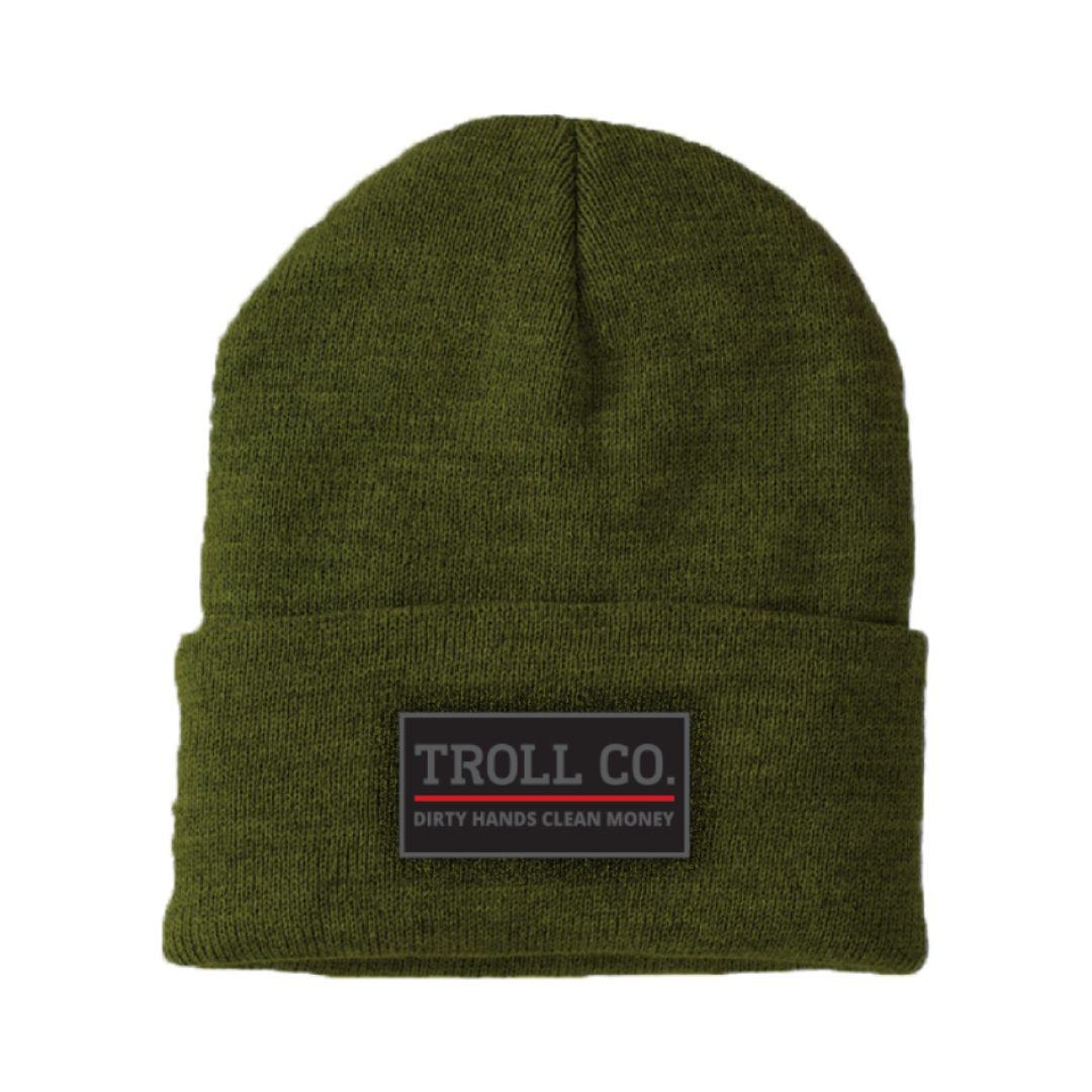 Troll Co Beanie - Military Green Winter Hat for Men & Women - Warm Knit Skull Cap for Outdoor Activities, Hiking, and Cold Weather