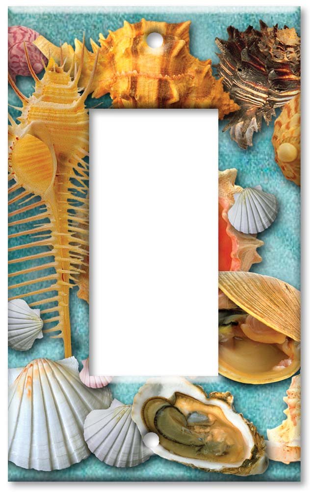 Decorative Metal Wall Plate - Single Gang Rocker Switch Cover with Shell Design - Made in USA - Perfect for Home, Office & Coastal Decor