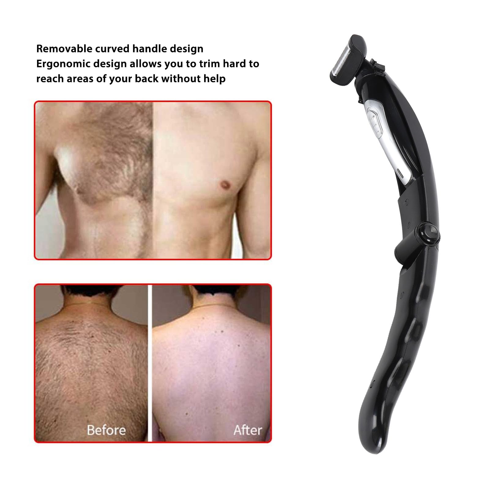Heayzoki Electric Back Hair Trimmer for Men - Rechargeable & Waterproof Body Shaver with Extendable Handle for Back, Chest & Groin - Wet/Dry Use for Shower & Travel Grooming