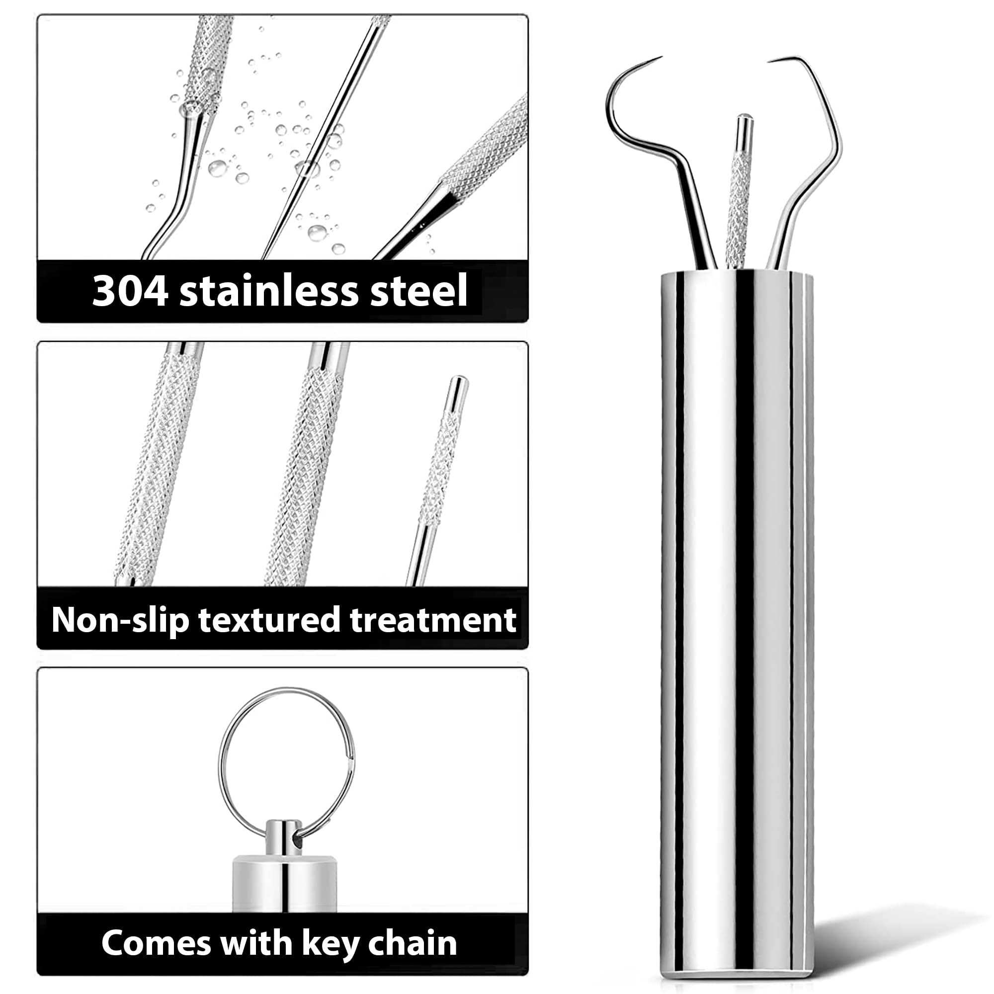 304 Stainless Steel Toothpick Holder Set with Reusable Titanium Toothpicks - Waterproof Metal Pill Box with Keychain for Travel, Camping, Hiking & Outdoor Activities - Compact Portable Toothpick Case for On-the-Go Use