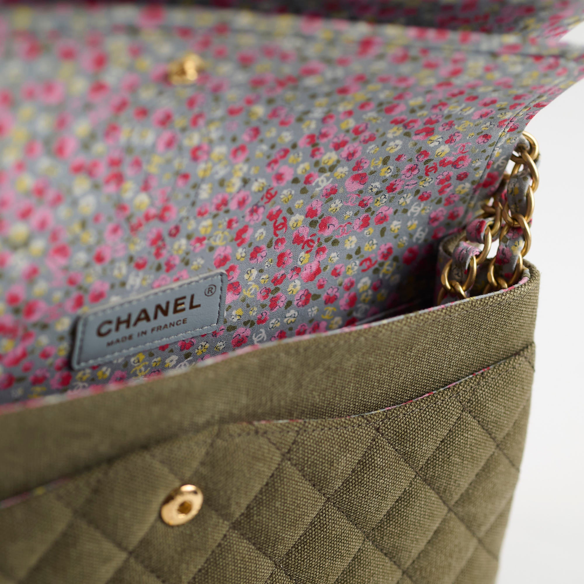 Chanel Medium M/L Classic Flap Bag in Khaki Denim - Luxury Designer Handbag for Women, Perfect for Everyday Use & Special Occasions