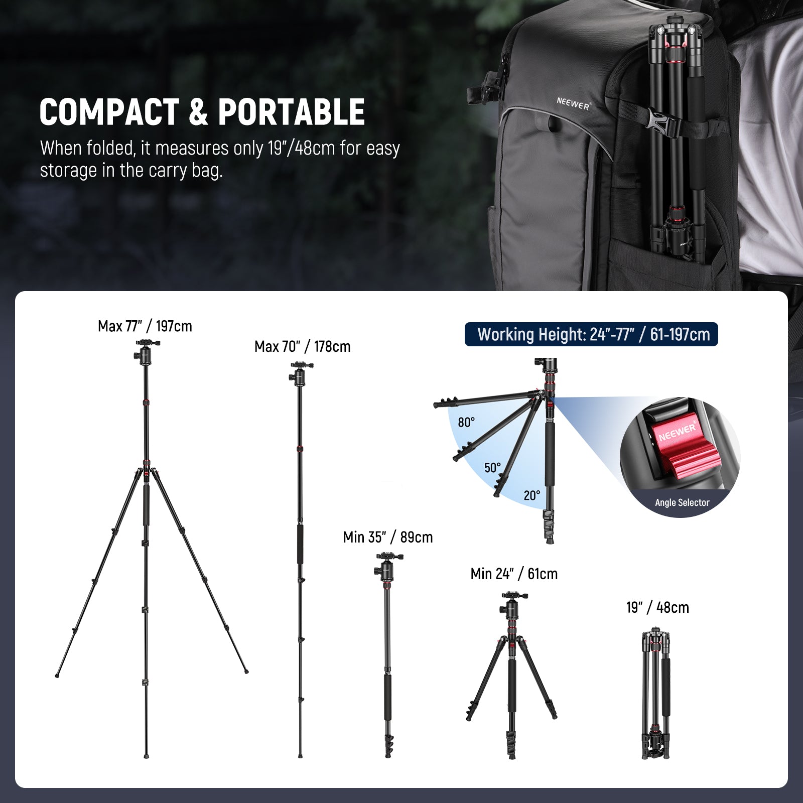 NEEWER TP77 77-Inch Lightweight Aluminum Camera Tripod & Monopod 2-in-1 with Quick Release Plate - Professional Photography, Vlogging, Travel & Outdoor Shooting
