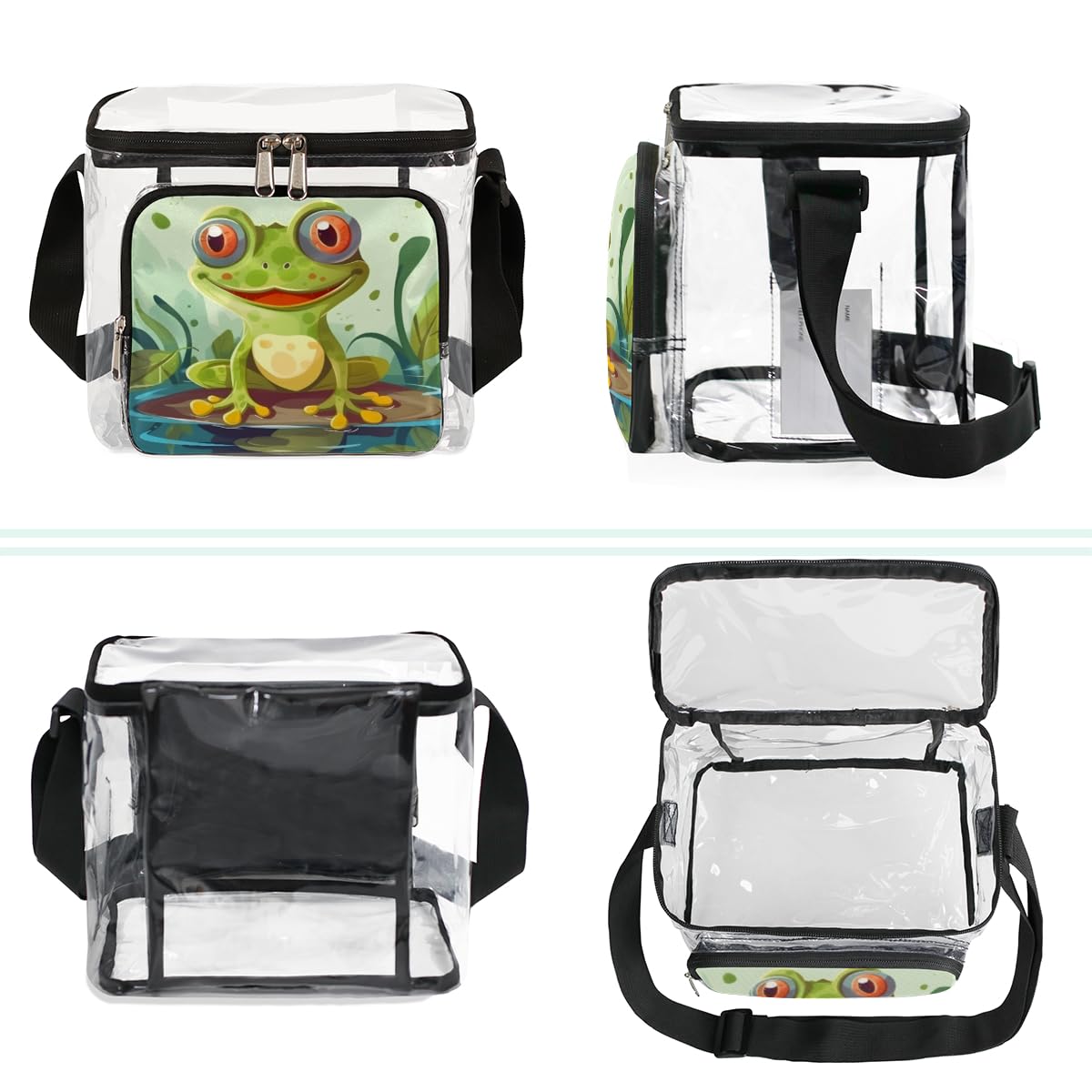 Cute Frog Transparent Tote Bag with Handles - Clear Crossbody Shoulder Lunch Bag for Women & Teens | Perfect for Outdoor, Travel, Picnic, Concerts, Sports Events & Stadium Approved | Waterproof & Lightweight for Daily Use, Shopping, Beach & School