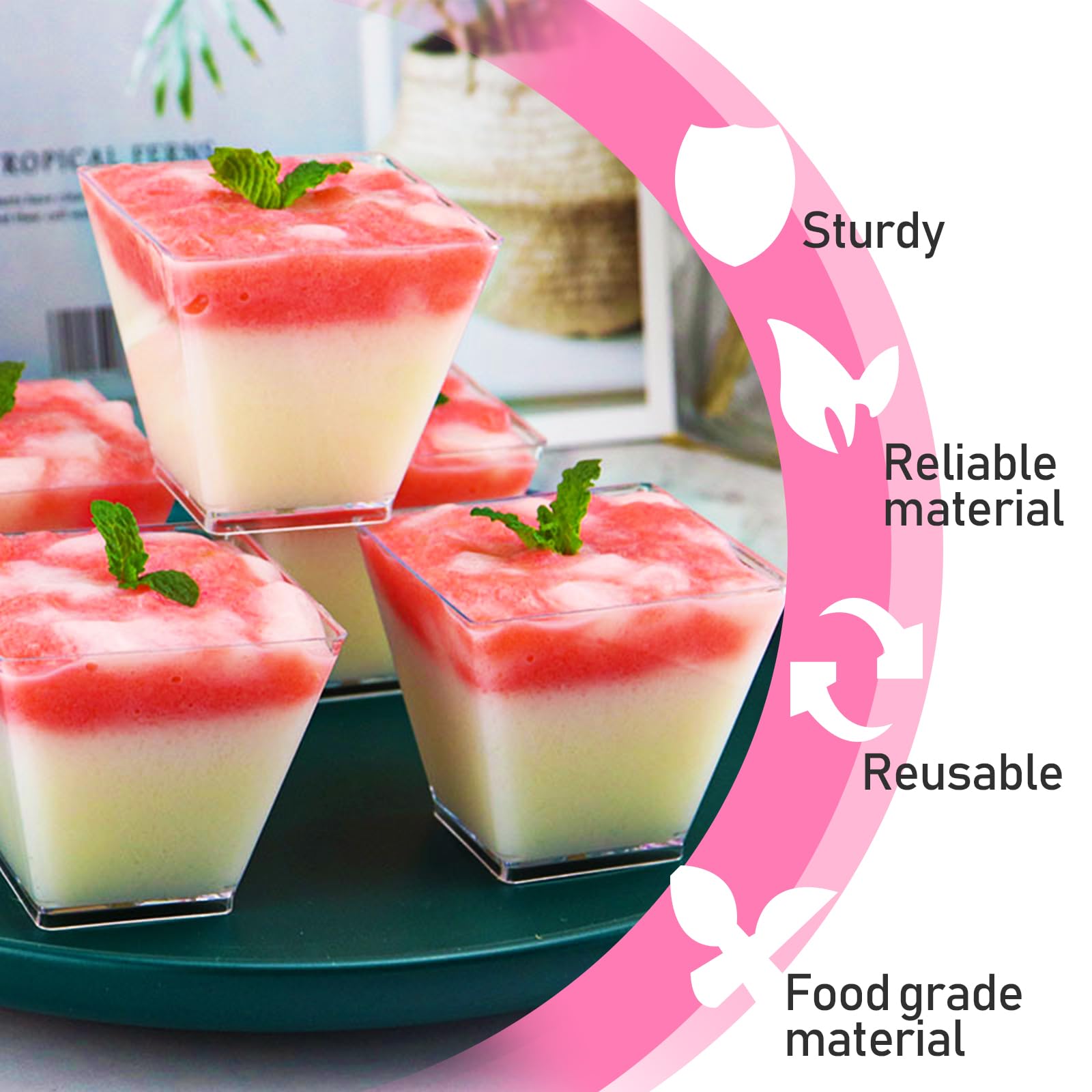 100 Pack 3.5 oz Clear Square Plastic Dessert Cups with Spoons - Mini Parfait Cups for Mousse, Pudding, Ice Cream & Party Appetizers | Perfect for Catering, Birthday Parties & Dessert Shops
