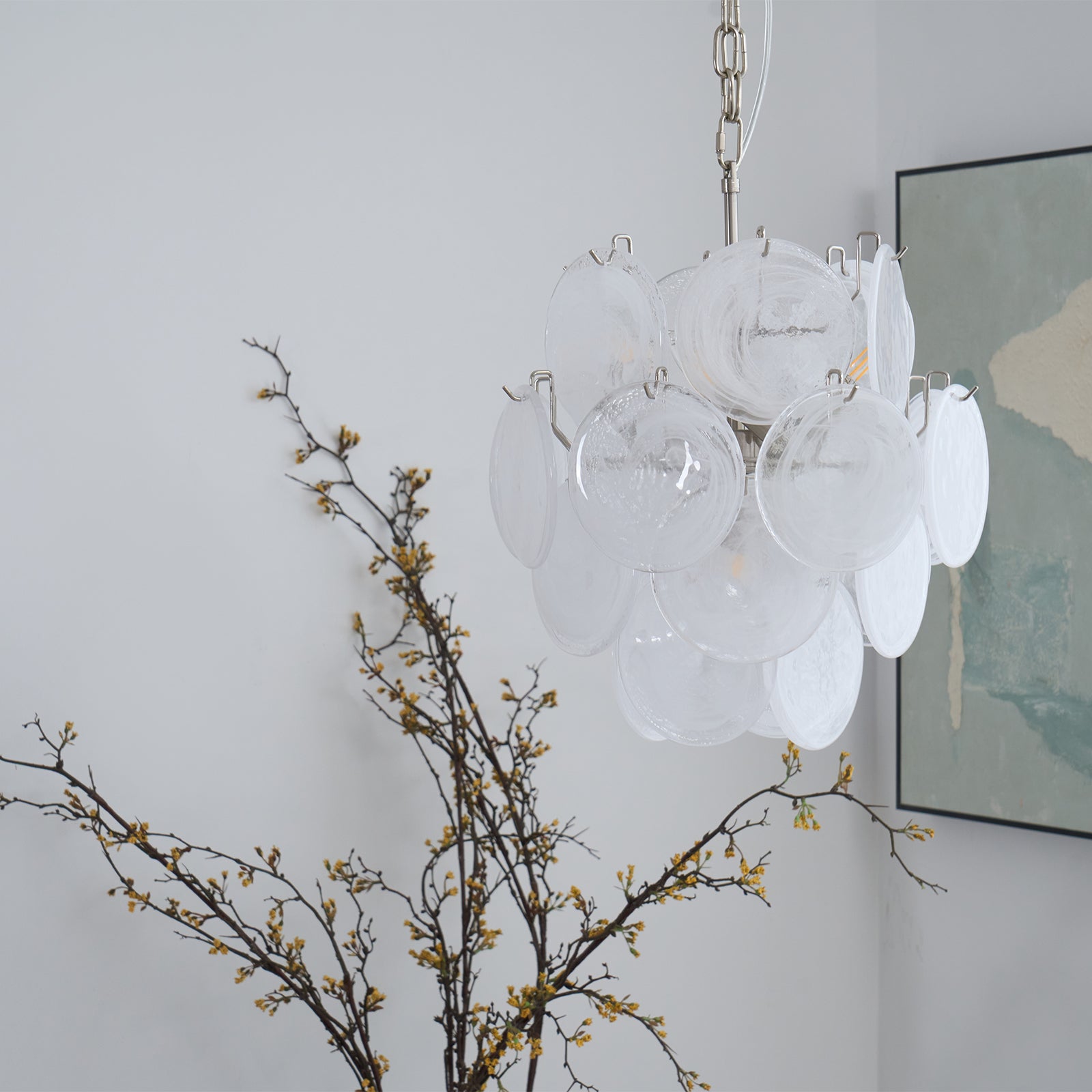 Elegant Aqua White Glass Murano Chandelier - Handcrafted Venetian Lighting Fixture for Dining Room, Bedroom & Living Room Decor