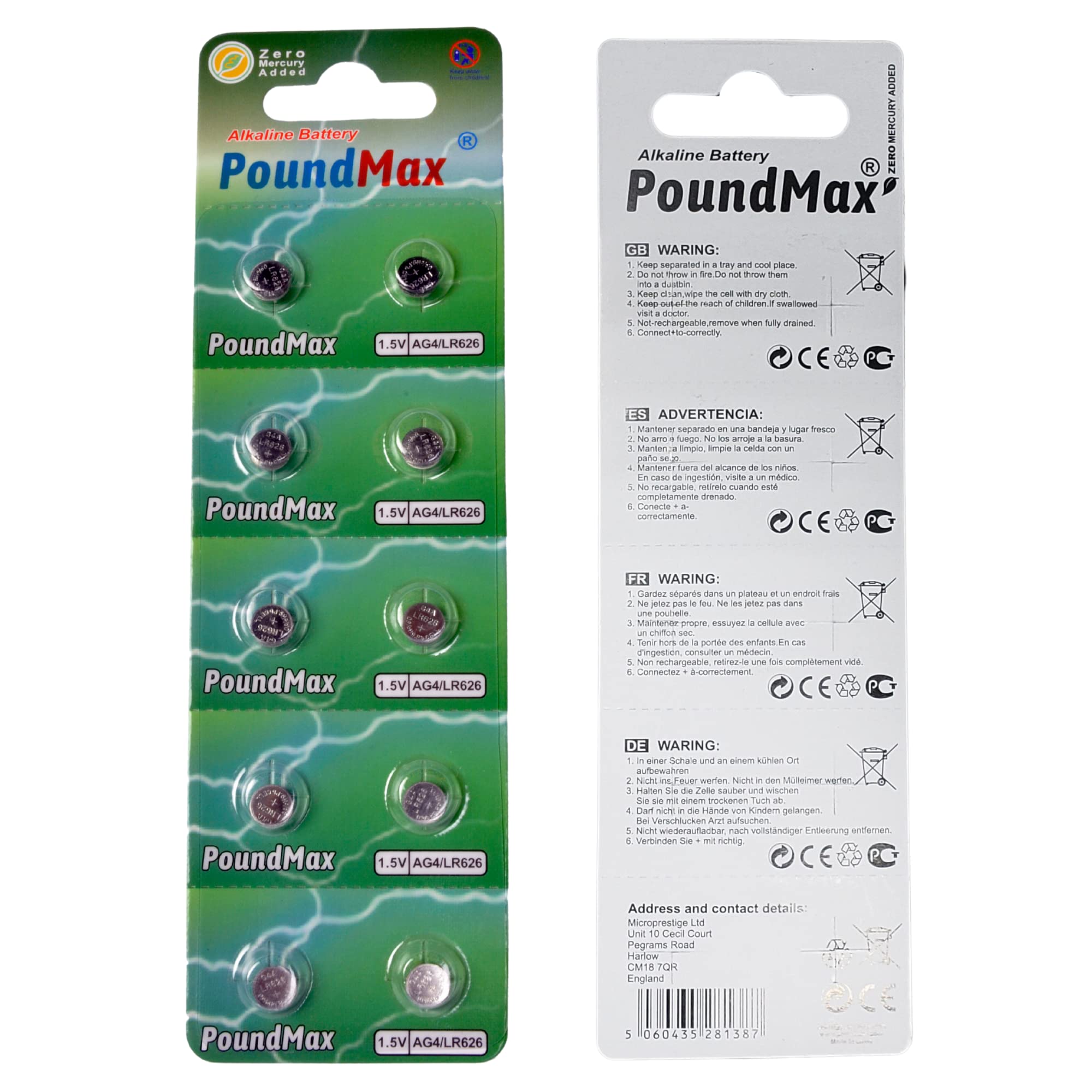 AG4 LR626 1.5V Alkaline Button Cell Batteries (10-Pack) - Perfect for Watches, Calculators, Thermometers & Small Electronics
