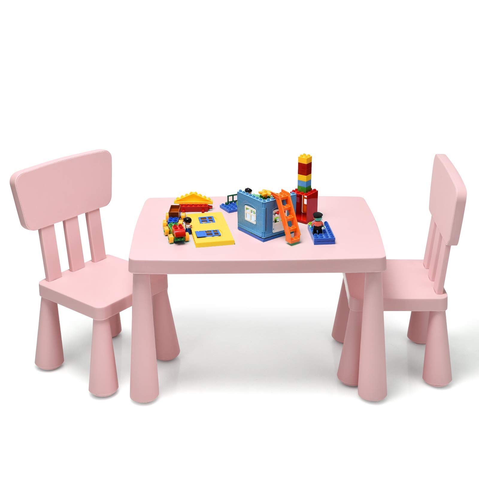 Costzon Kids Table and Chair Set - 3-Piece Plastic Toddler Activity Table for Reading, Drawing, Arts & Crafts, Snack Time - Perfect for Preschool, Kindergarten & Playroom - Easy to Clean (Pink) - Ideal for Learning, Playtime & Creative Activities at Home