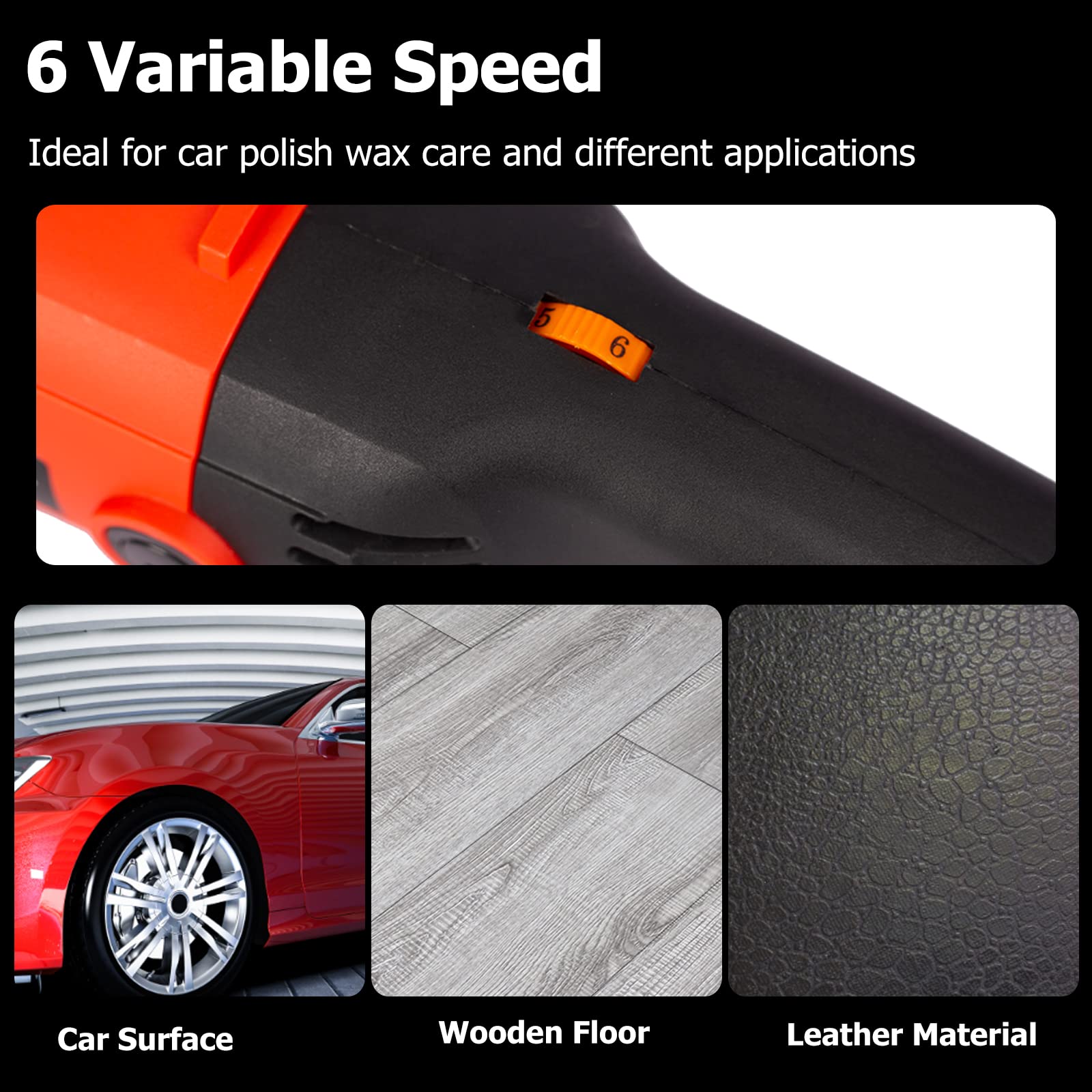 Yoluckea 10A Electric Car Buffer Polisher with 7” Pad, 6 Variable Speeds, Detachable Handle & Accessories - Ideal for Car Detailing, Waxing, and Polishing