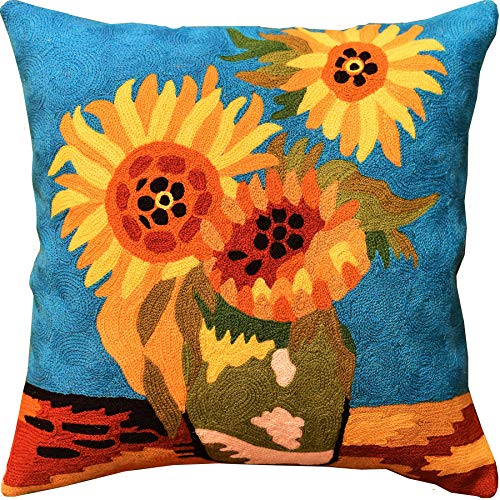 Blue Teal Sunflowers Pillow