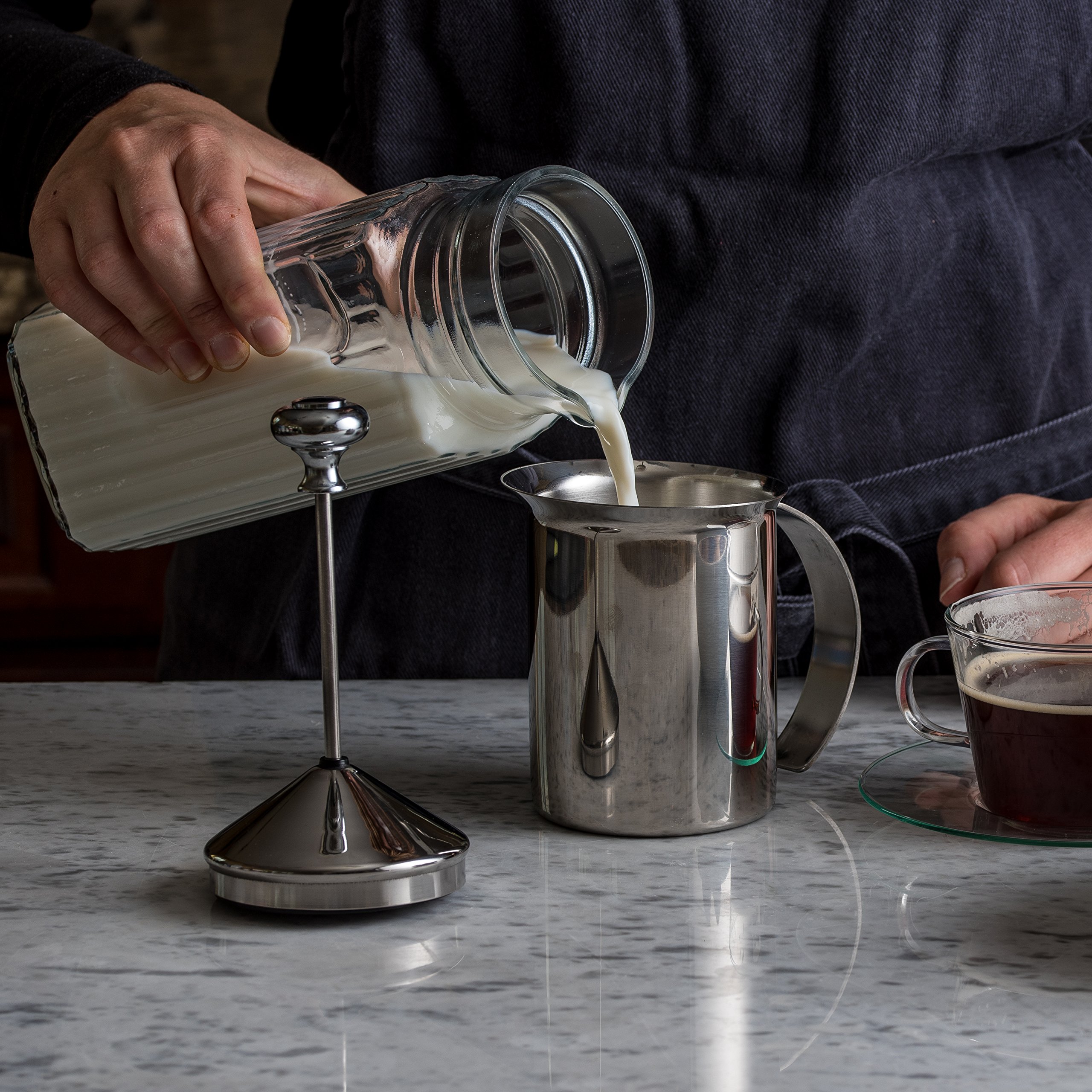 Bellemain Handheld Milk Frother - Stainless Steel Electric Whisk for Thick & Creamy Foam | Perfect for Coffee, Latte, Cappuccino, Matcha, Hot Chocolate | Warm & Cold Milk Foam Maker (14 oz) | Ideal for Home Baristas & Coffee Lovers