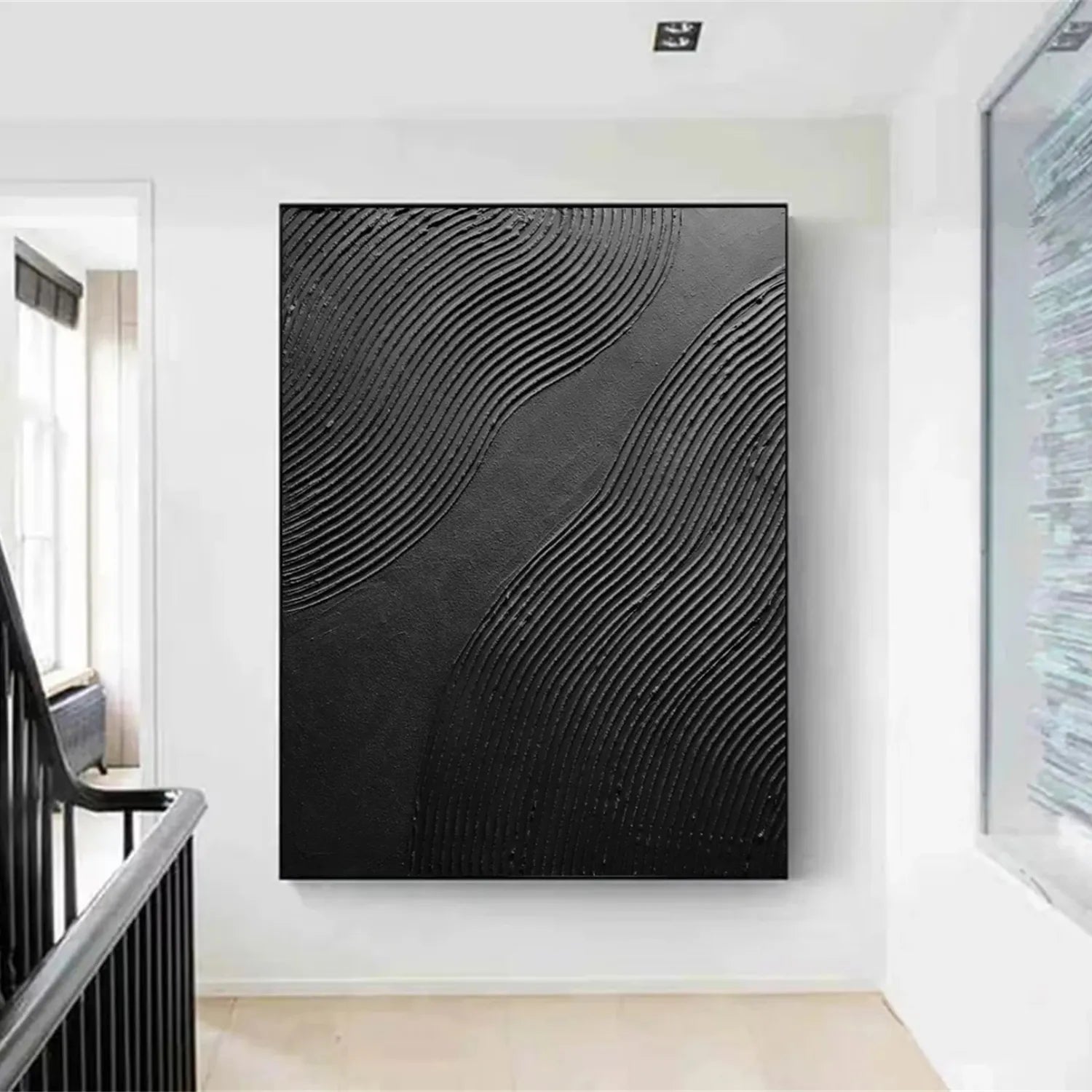 Black Minimalist Textured Painting Canvas #MZ103 - Modern Abstract Wall Art for Living Room, Bedroom & Office Decor