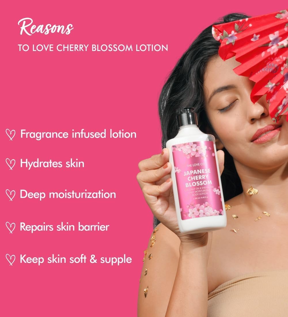 Japanese Cherry Blossom Body Lotion with Jojoba Oil & Shea Butter - Deep Hydrating, Lightweight & Fast Absorbing Moisturizer for Soft, Glowing Skin - Unisex 250ml - Perfect for Daily Use, After Shower & Skincare Routine