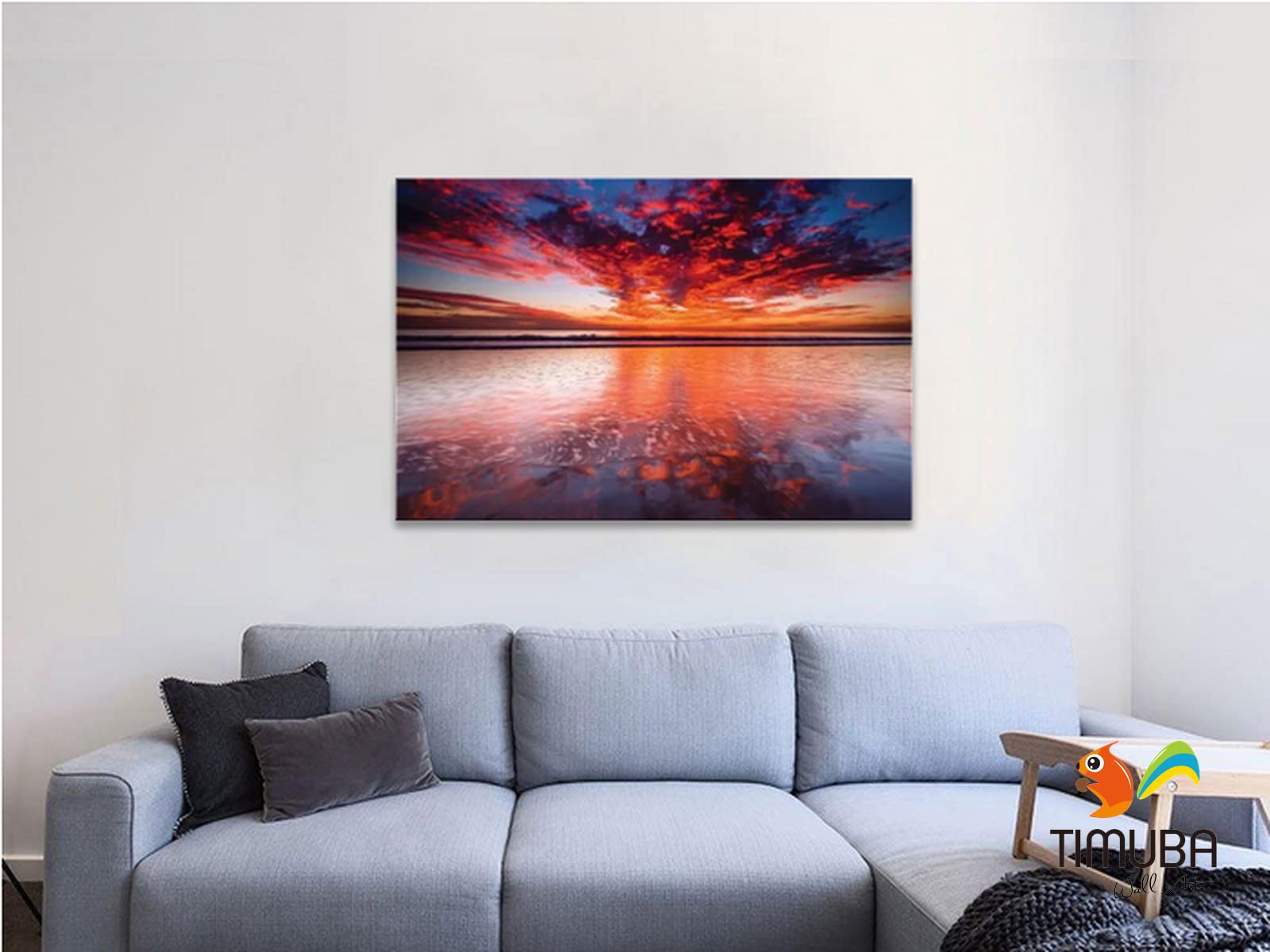Ocean Canvas Art - Red Beach Sunset Wall Decor for Bathroom & Living Room - 32x48 Inches - Perfect for Coastal Home Decor & Beach House Theme