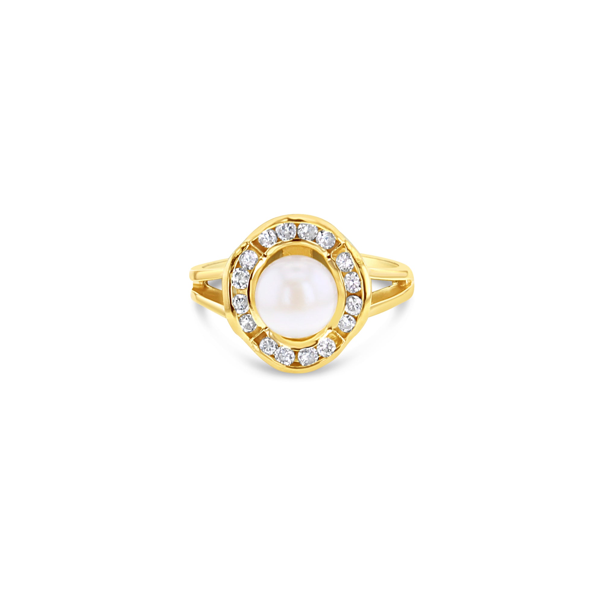 14K Yellow Gold Flower Shaped Pearl & Diamond Ring - 0.37cttw Vintage Elegant Jewelry for Women, Perfect for Weddings, Anniversaries & Special Occasions